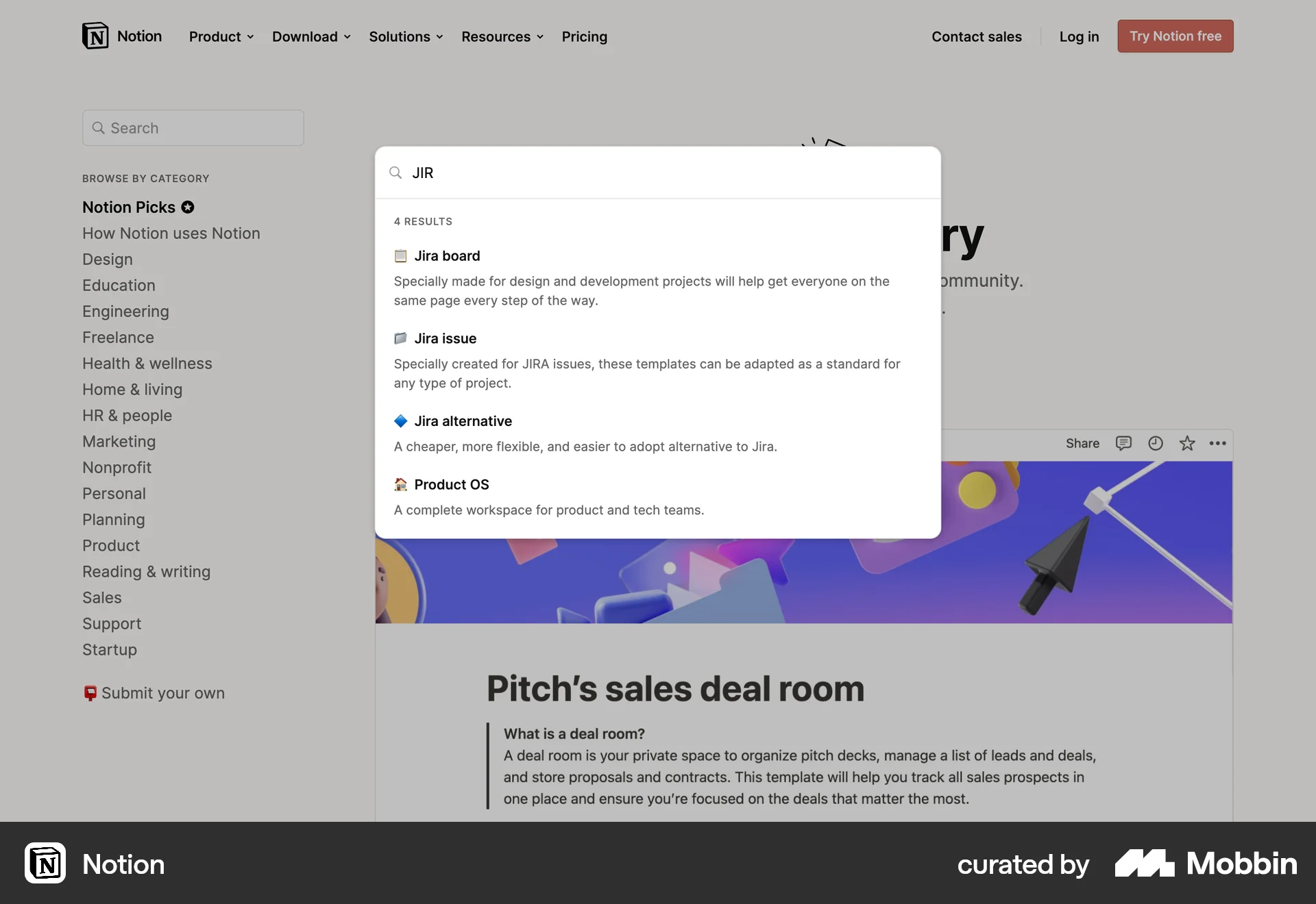 Notion Web Command Palette screen