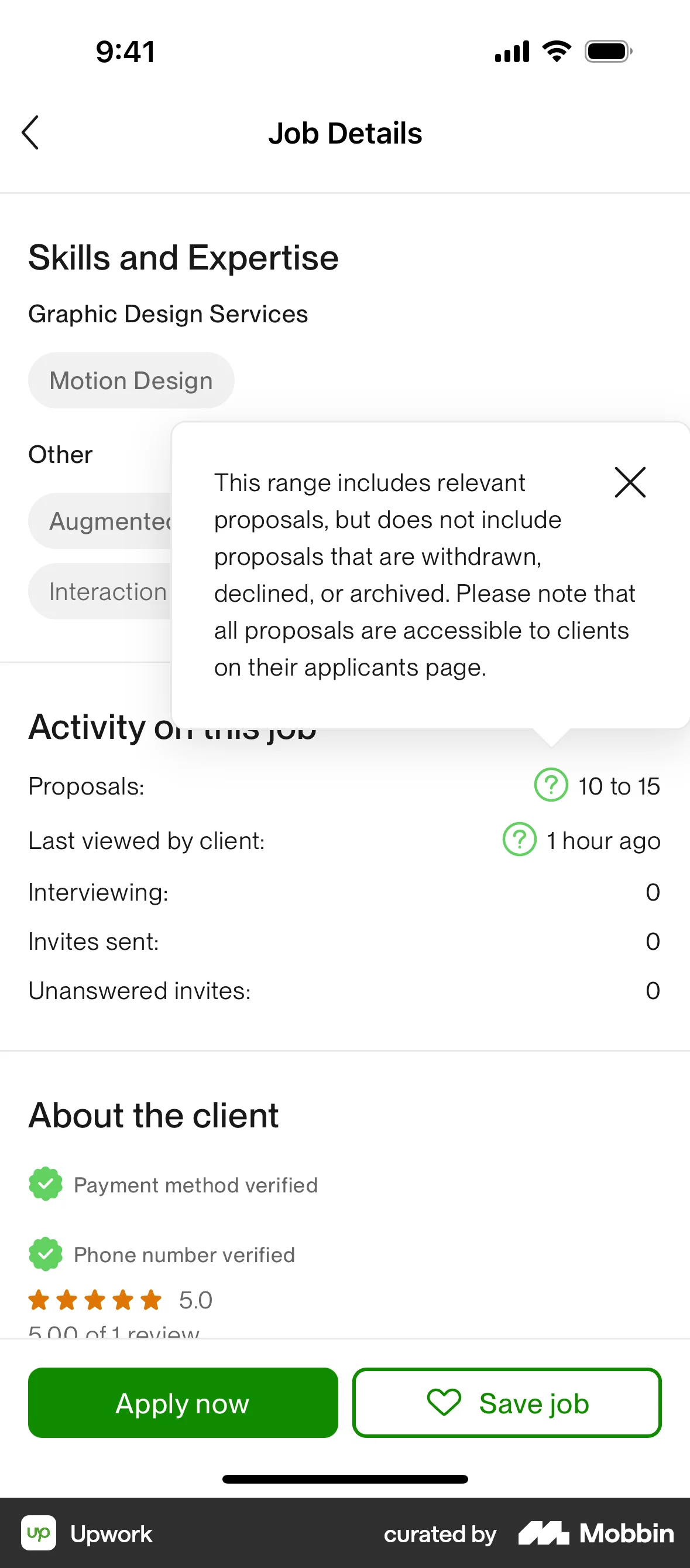 Upwork iOS screen containing Tooltip UI element