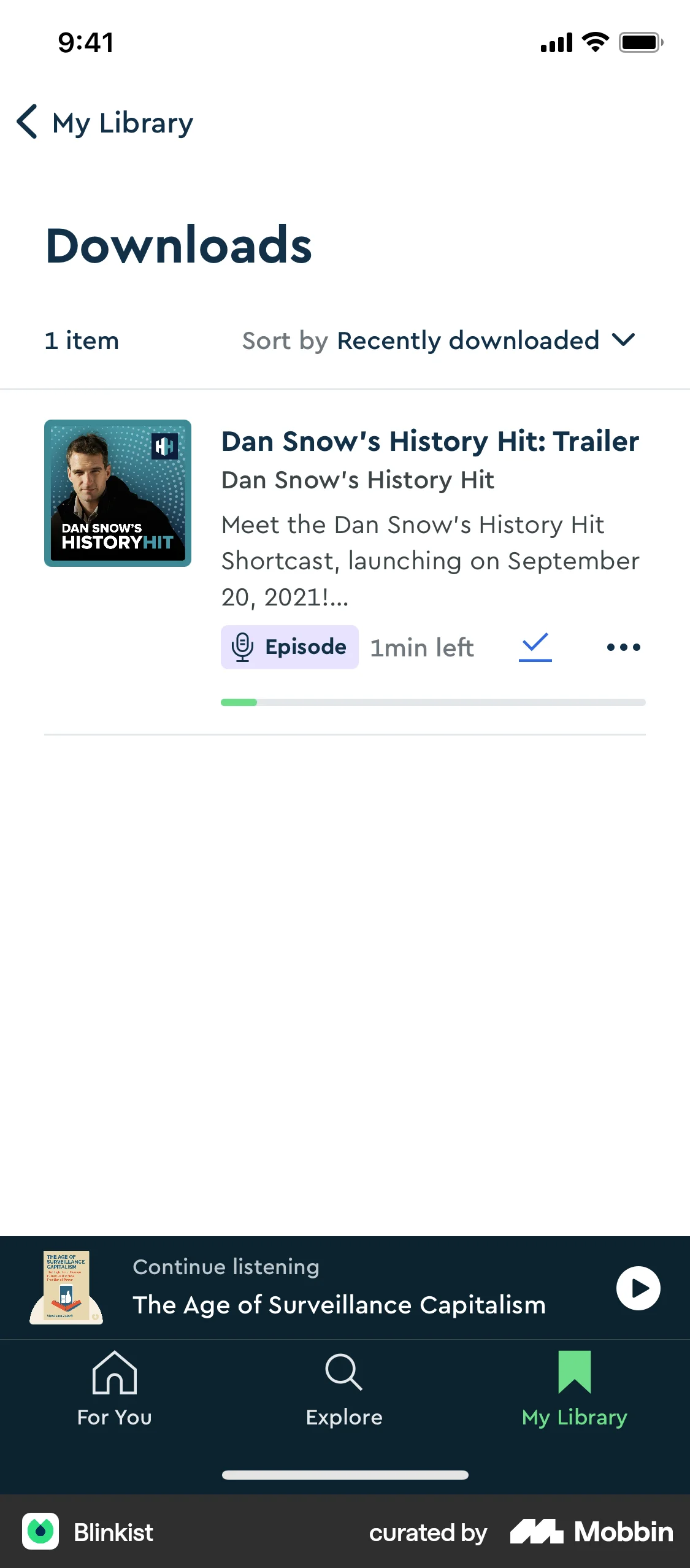 Blinkist iOS Downloads & Available Offline screen