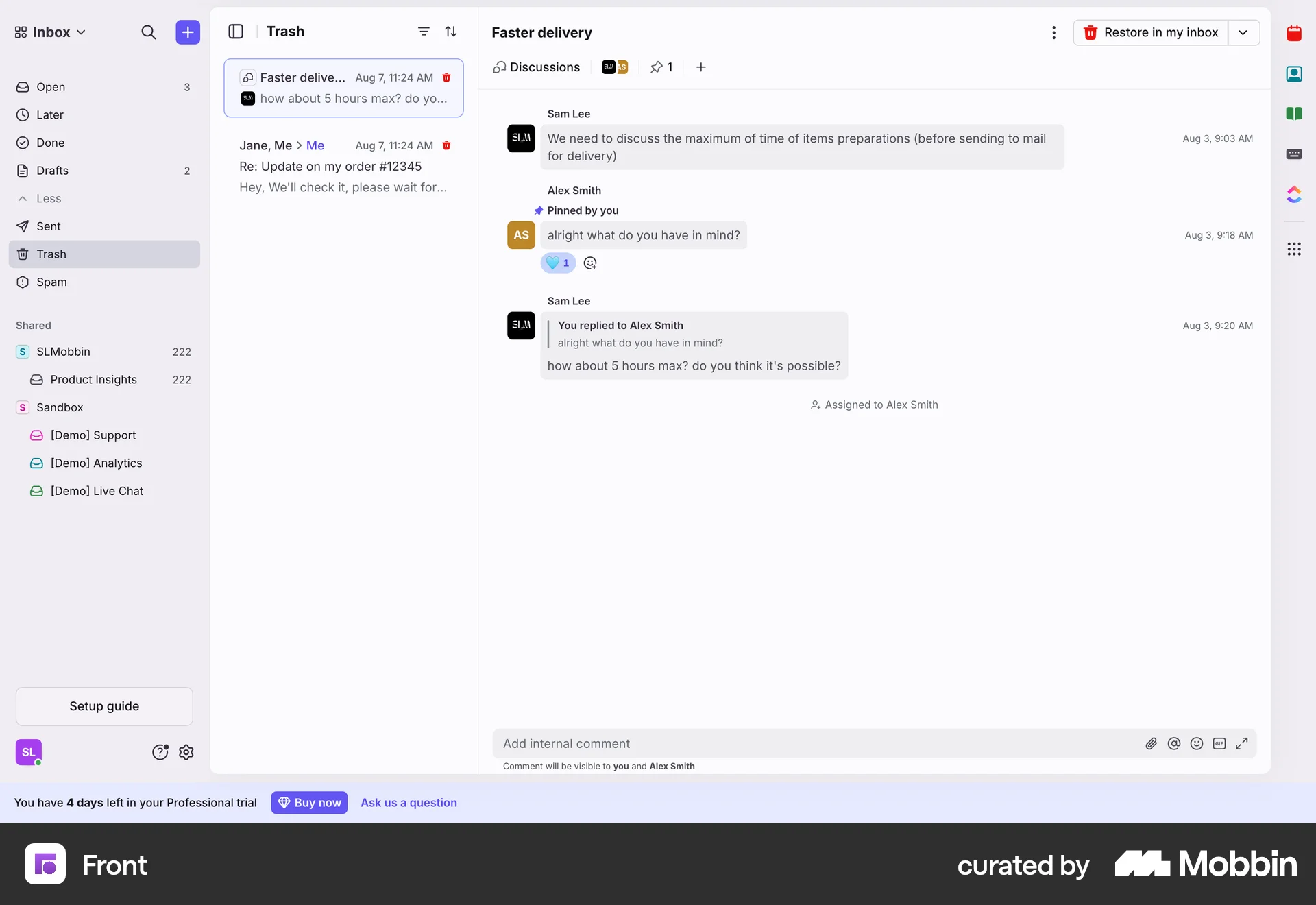 Front Web Trash & Archive screen
