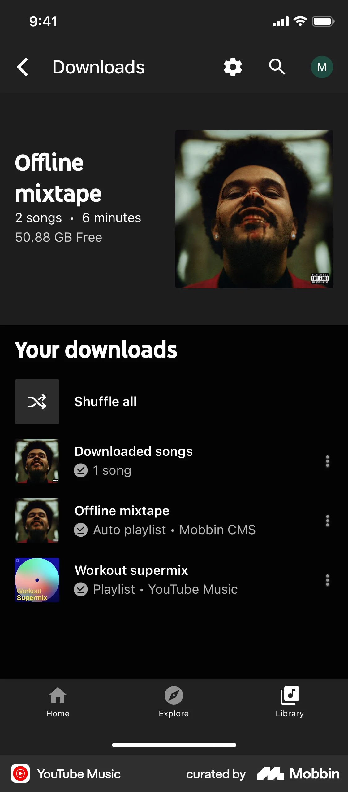 YouTube Music iOS Downloads & Available Offline screen