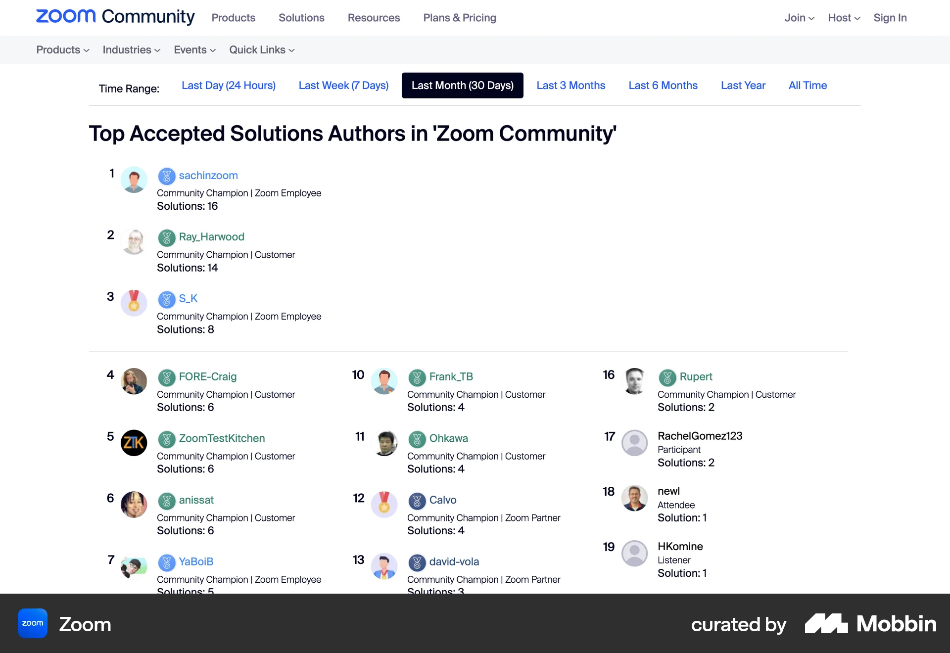 Zoom Web Leaderboard screen