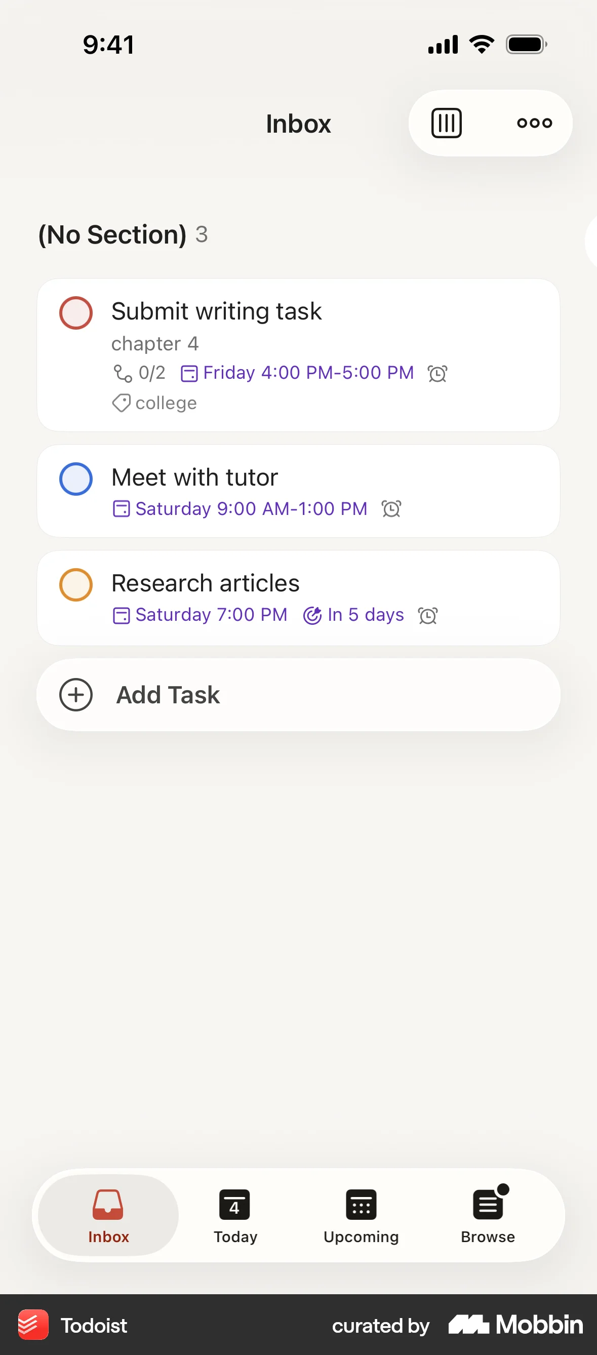 Todoist iOS screen containing Button UI element