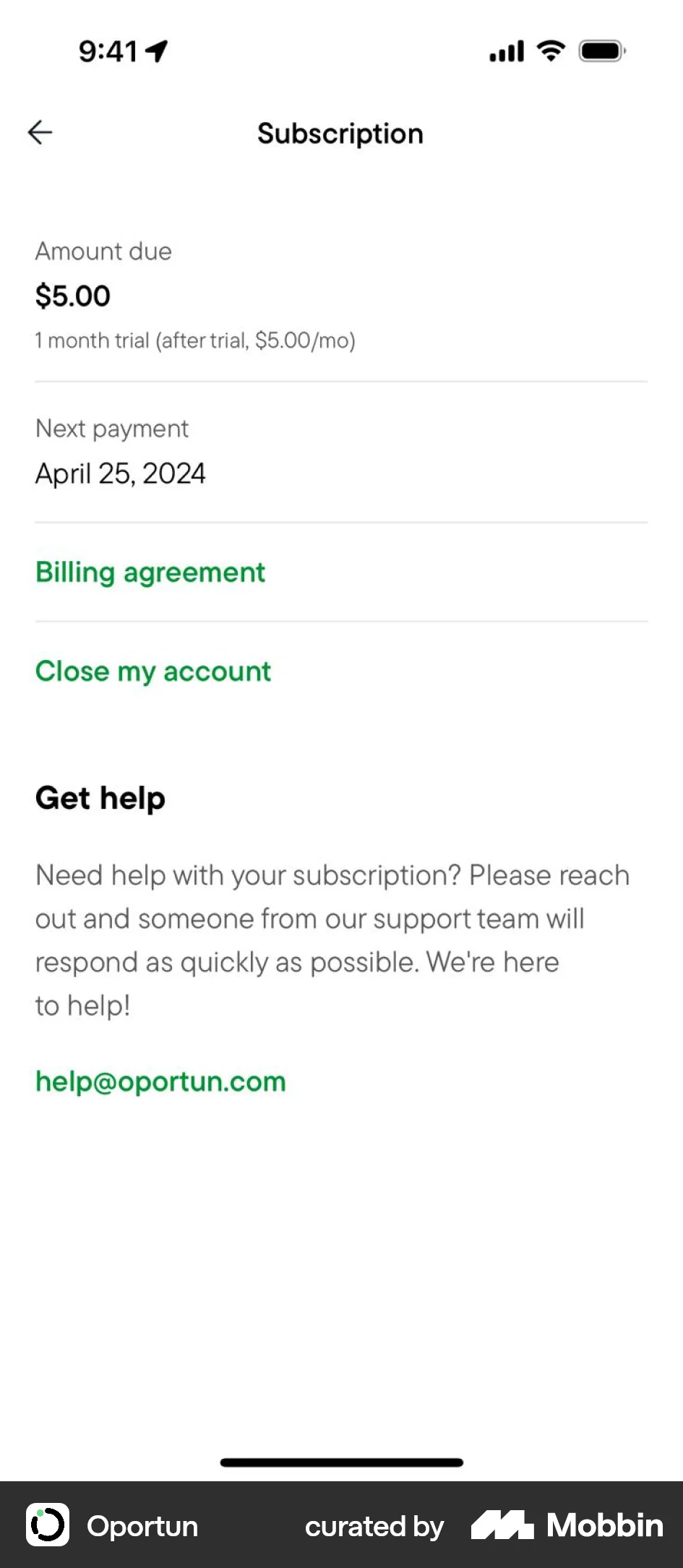 Oportun iOS Billing screen