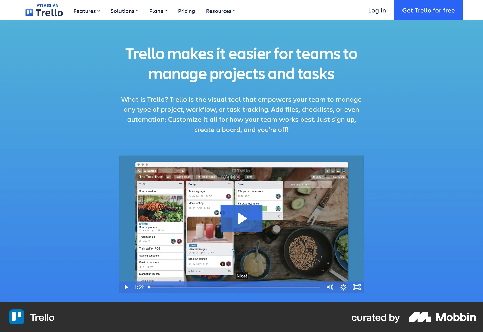 Trello Web Video Player screen