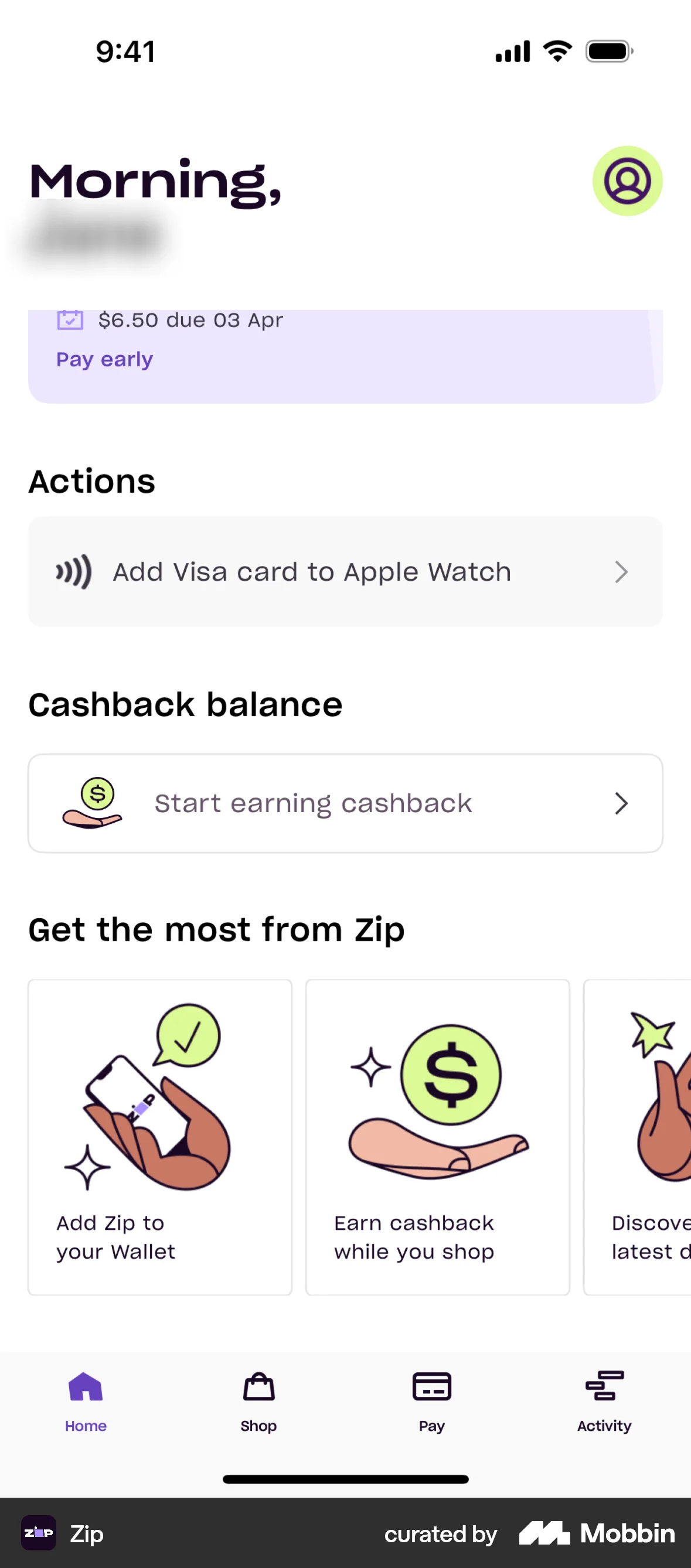 Zip iOS Help & Support screen