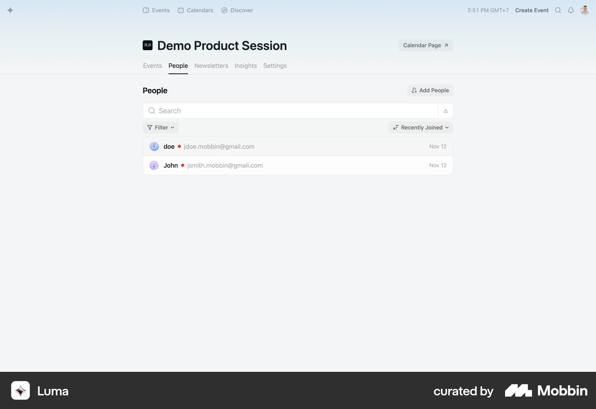 Luma Web Followers & Following screen