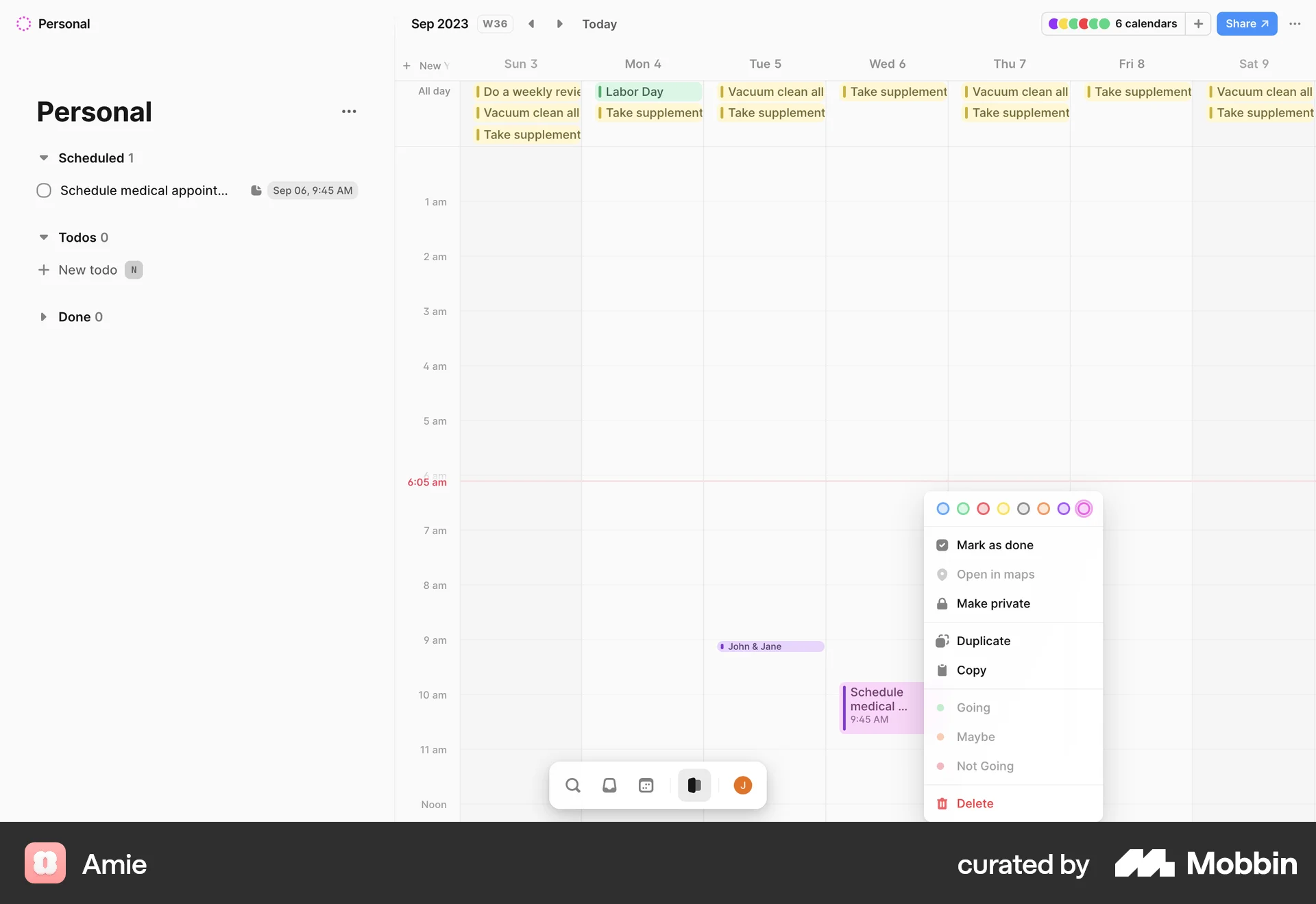 Amie Web screen containing Context Menu UI element