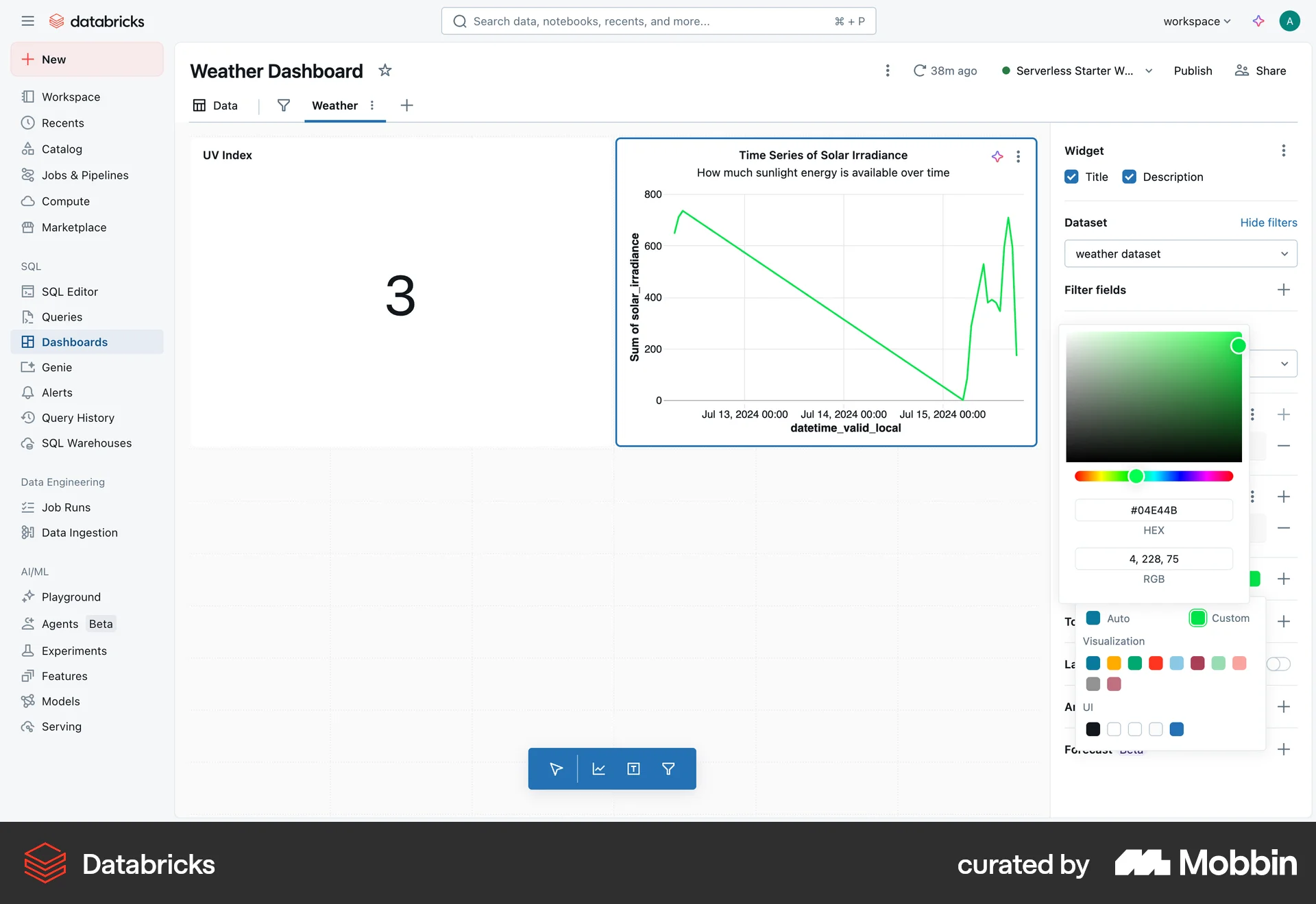 Databricks Web screen containing Tile UI element