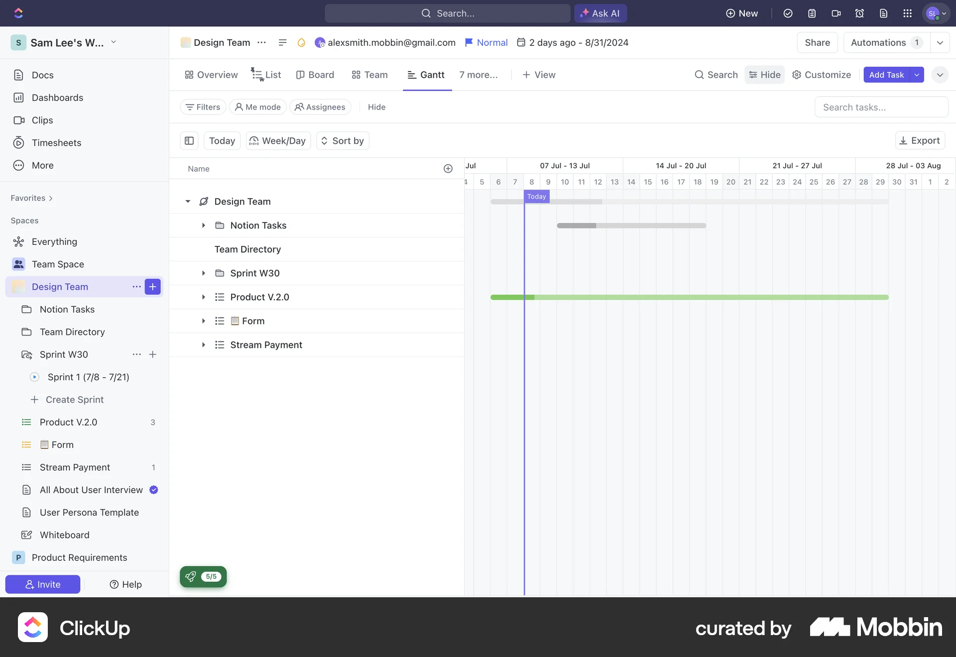ClickUp Web Calendar screen