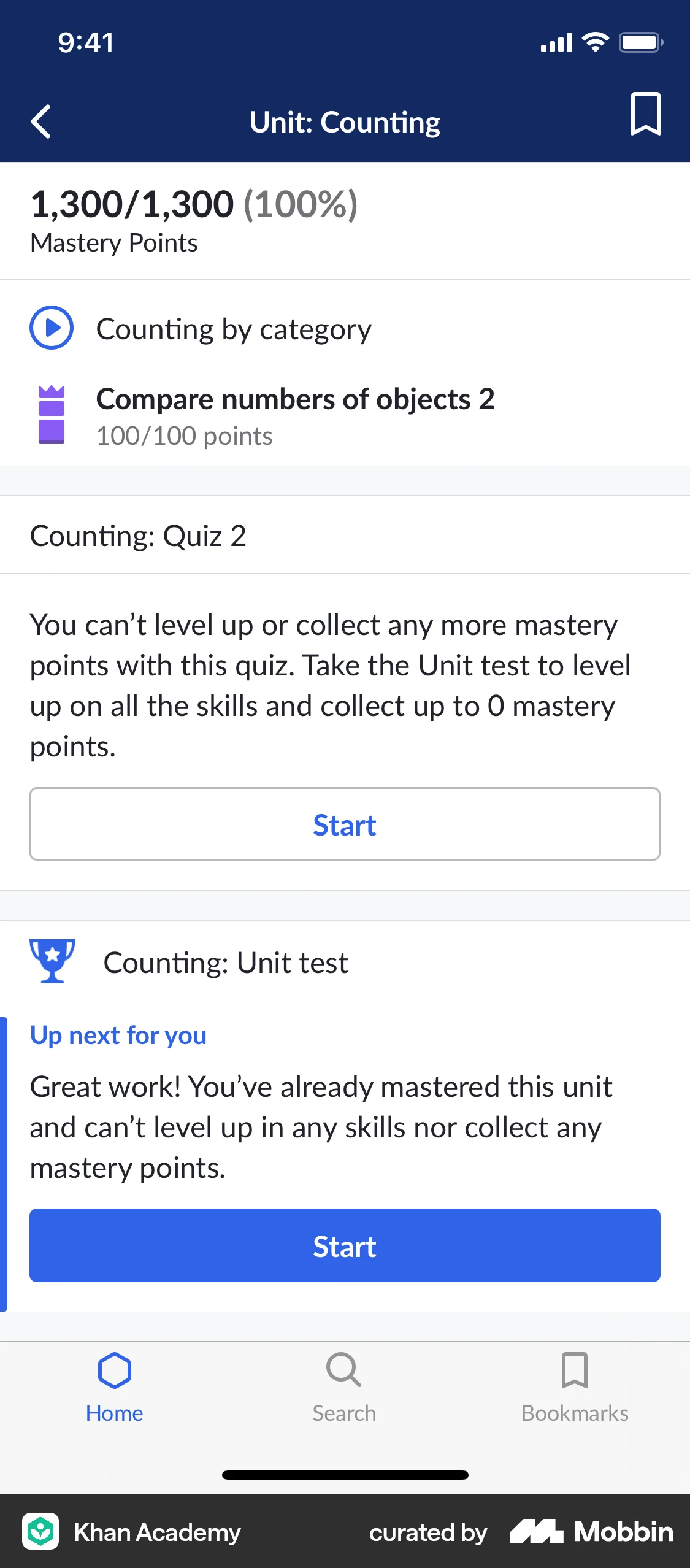 Khan Academy iOS Class & Lesson Detail screen