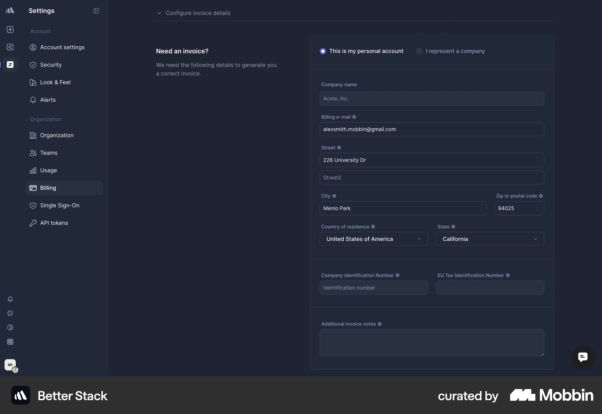 Better Stack Web Checkout screen