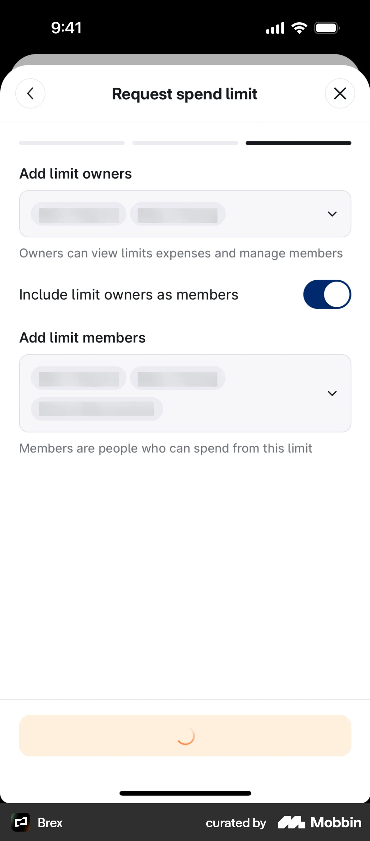 Brex iOS screen containing Loading Indicator UI element