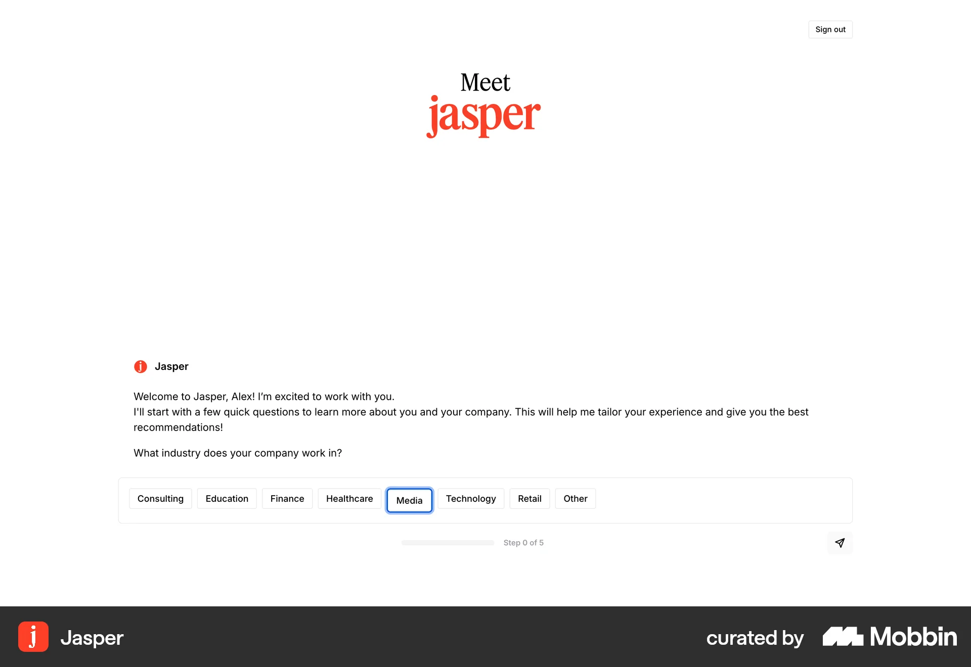 Jasper Web Account Setup screen