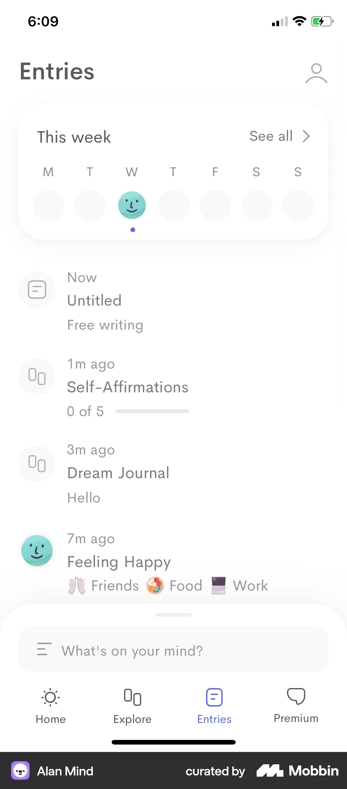 Alan Mind iOS Calendar screen