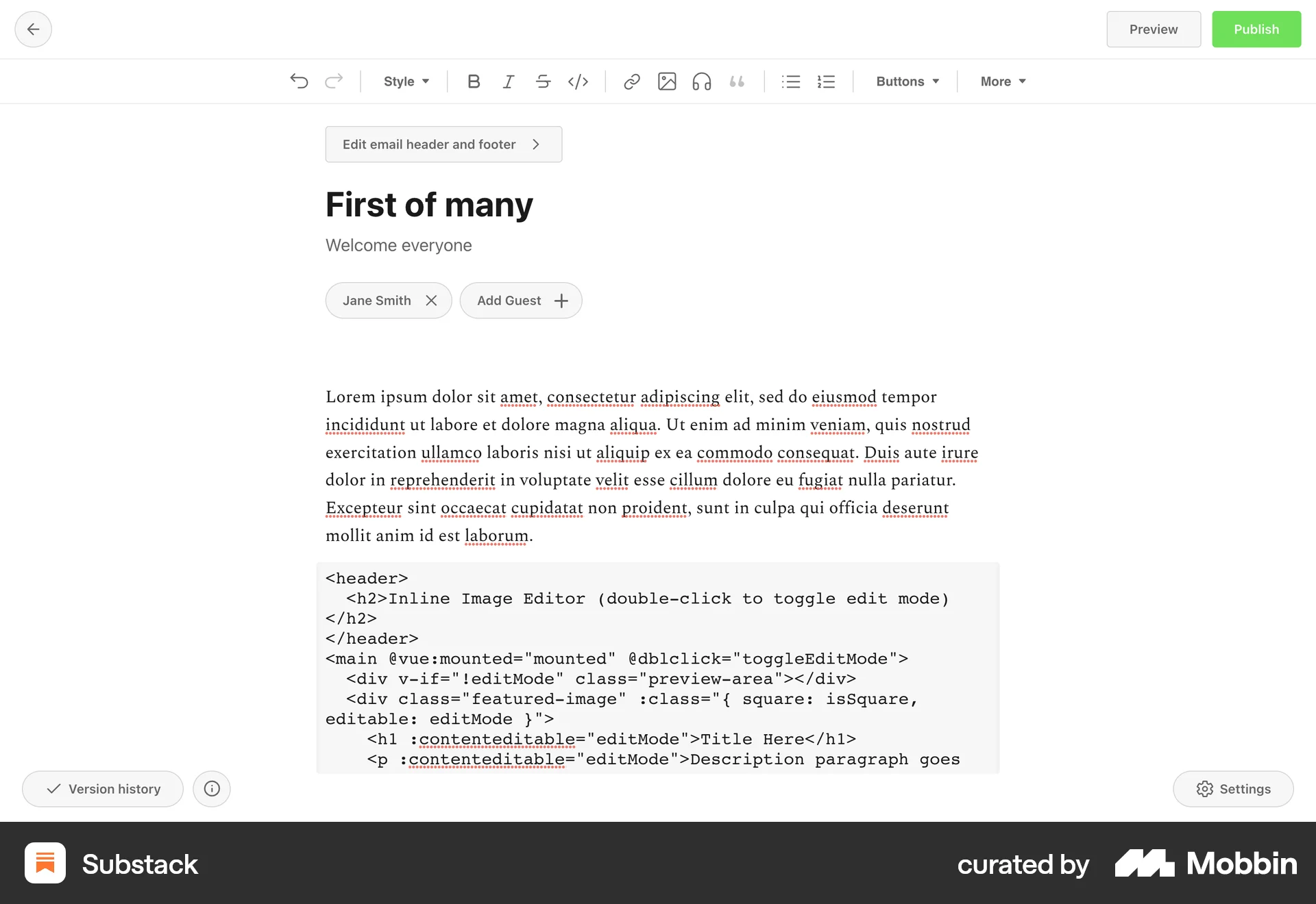 Substack Web Code Editor screen