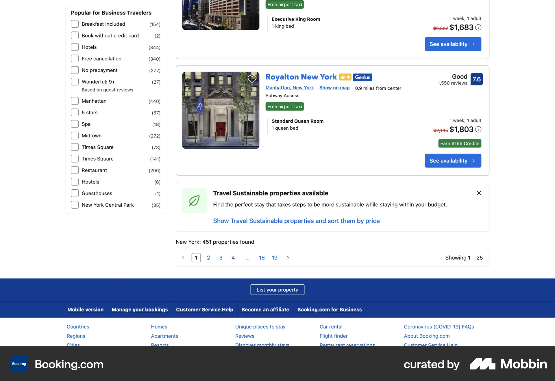 Booking.com Web screen containing Pagination UI element