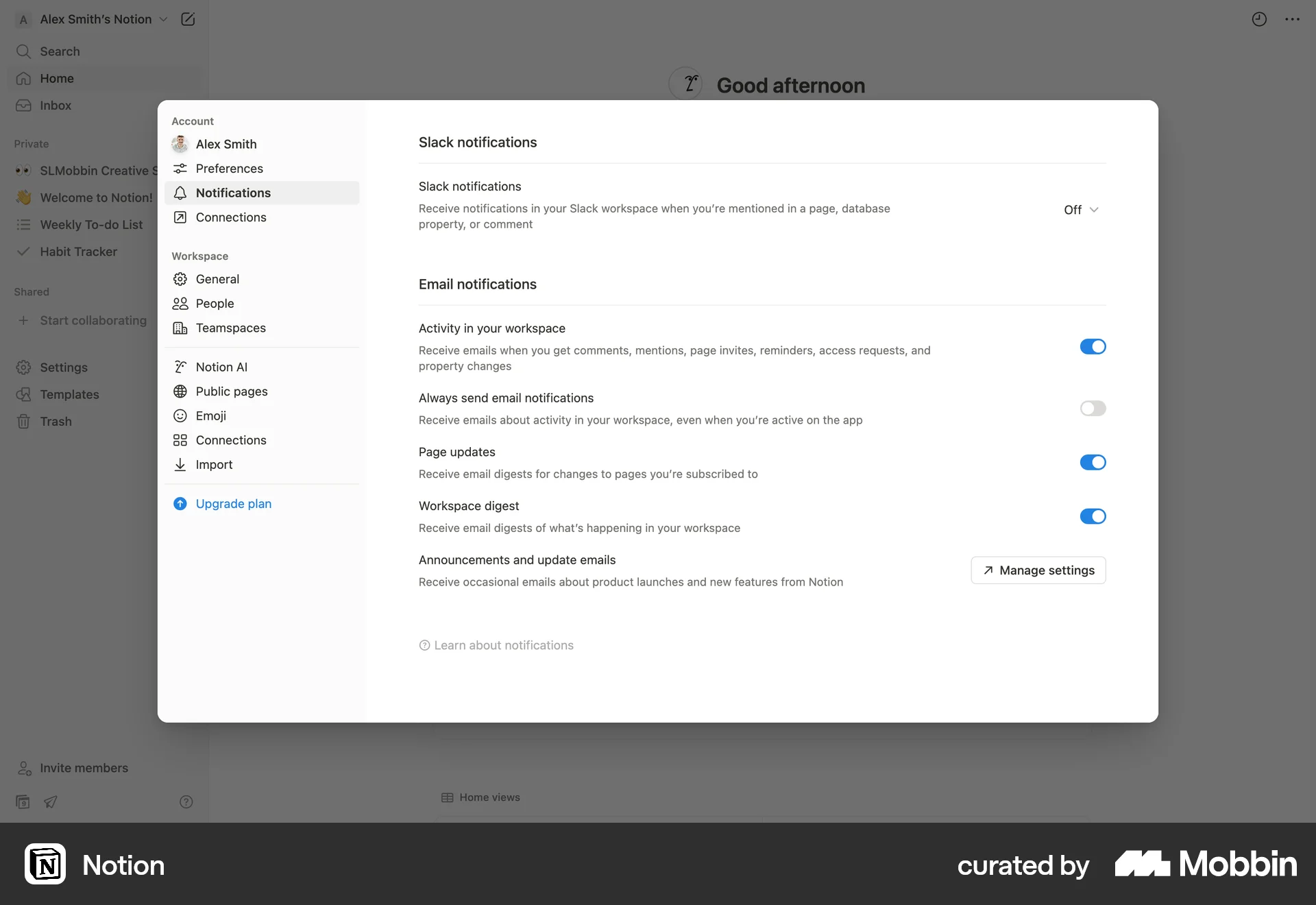 Notion Web Settings & Preferences screen