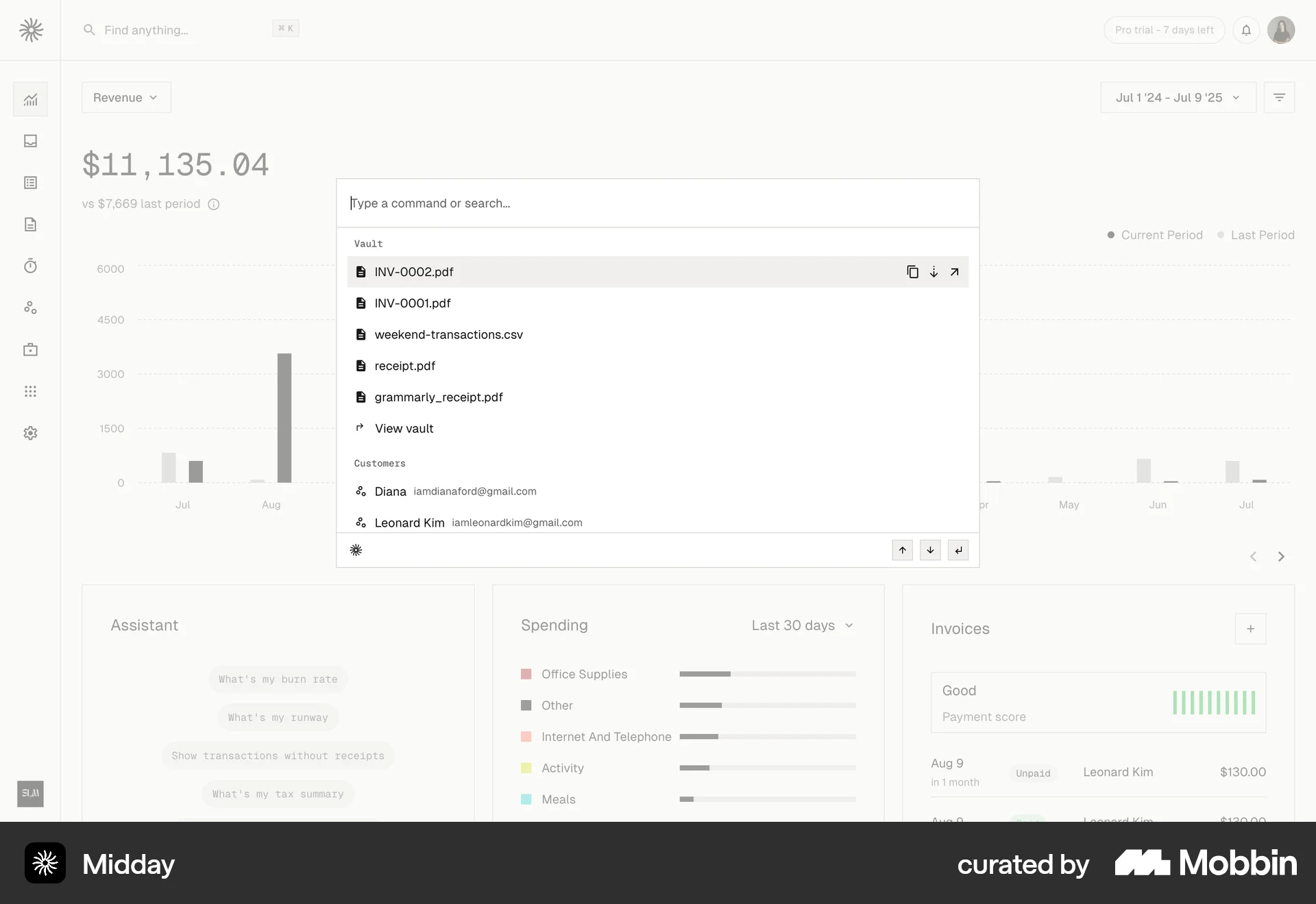 Midday Web screen containing Search Bar UI element