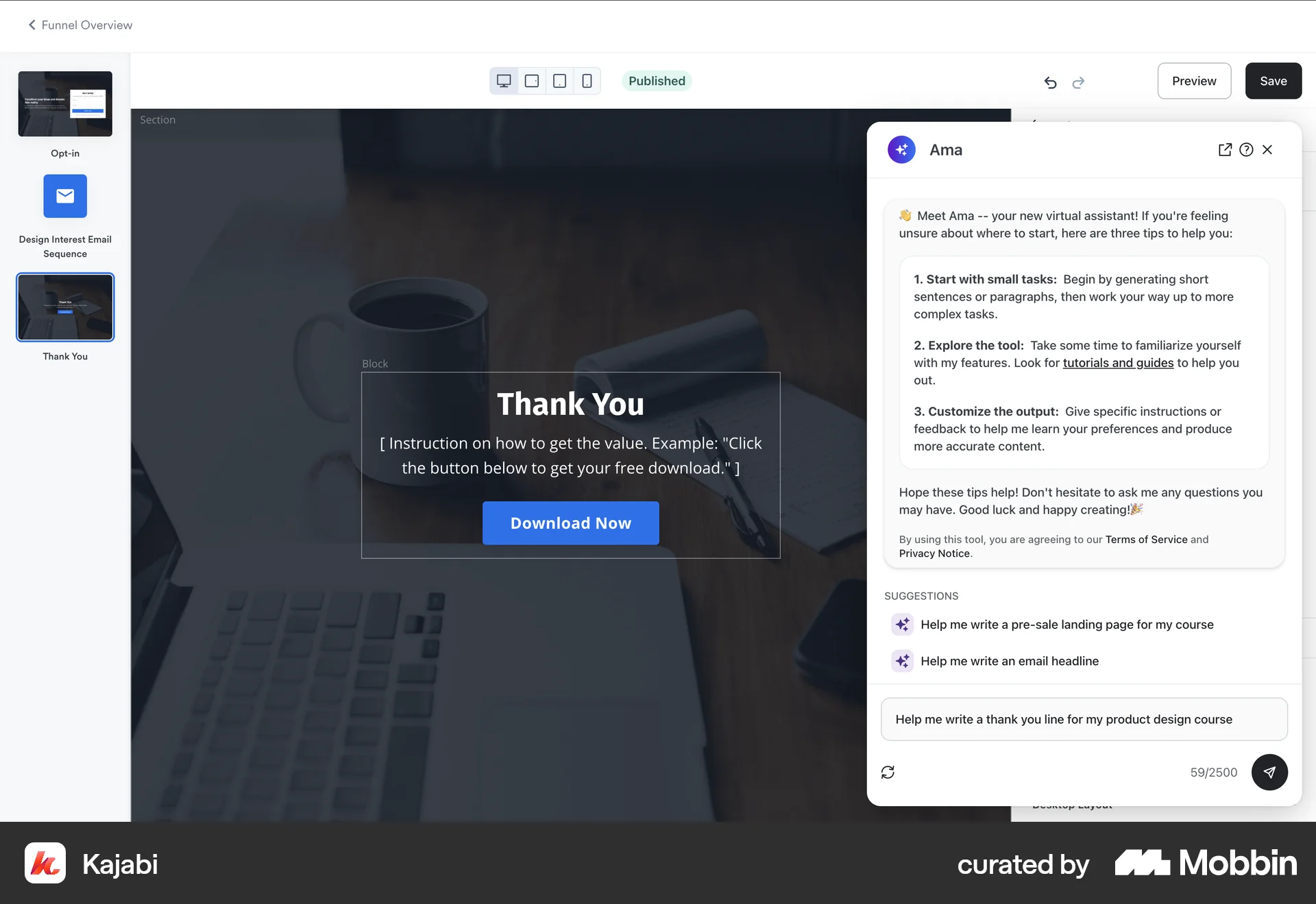Kajabi Web Chat Bot screen