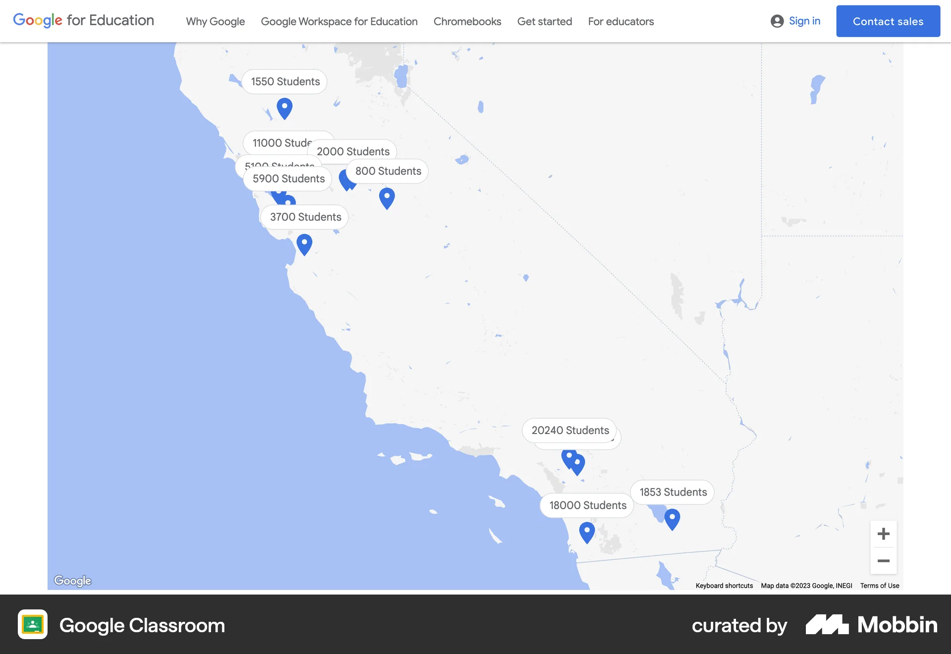 Google Classroom Web Map screen