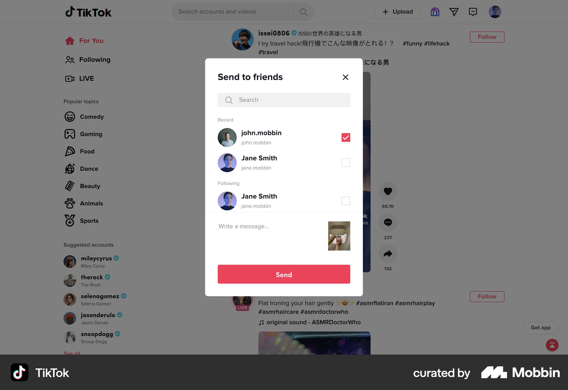 TikTok Web Emails & Messages screen