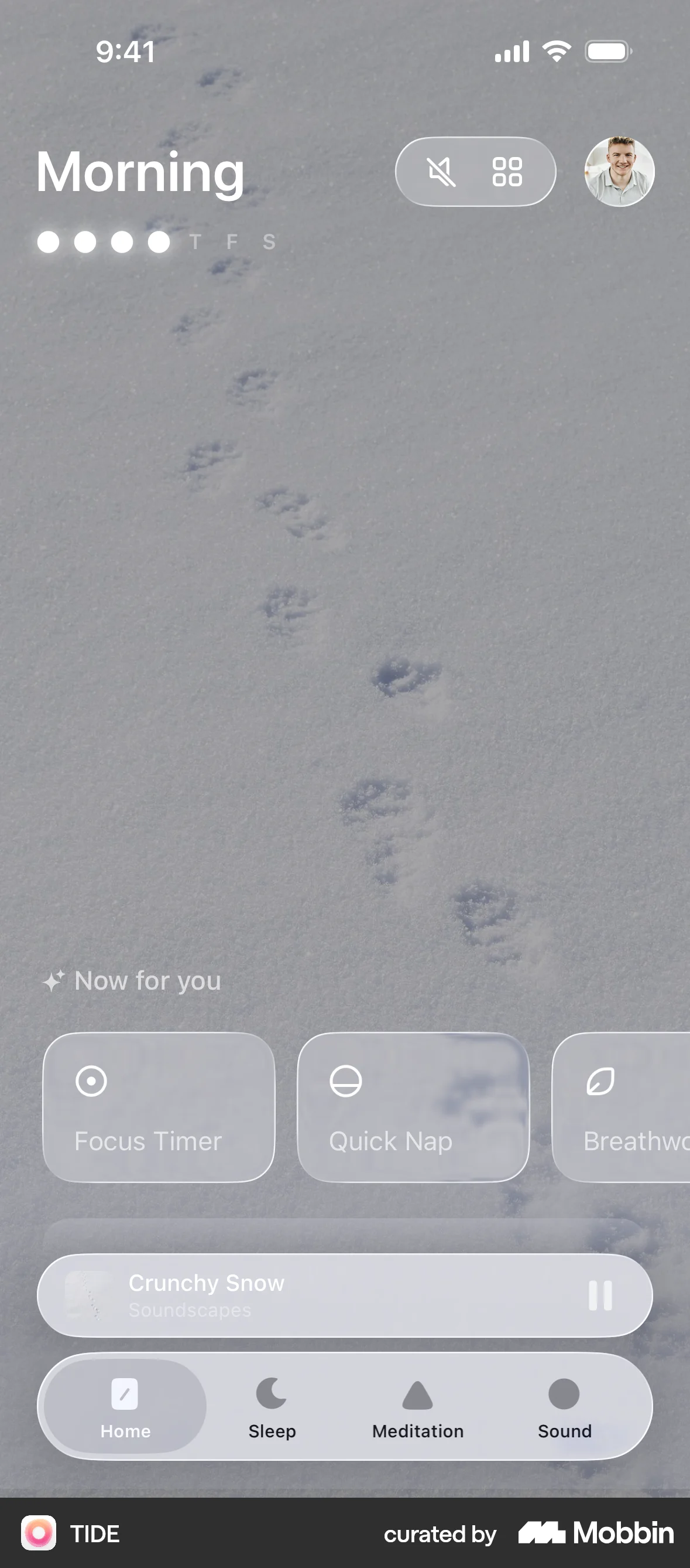 TIDE iOS Glassmorphism screen