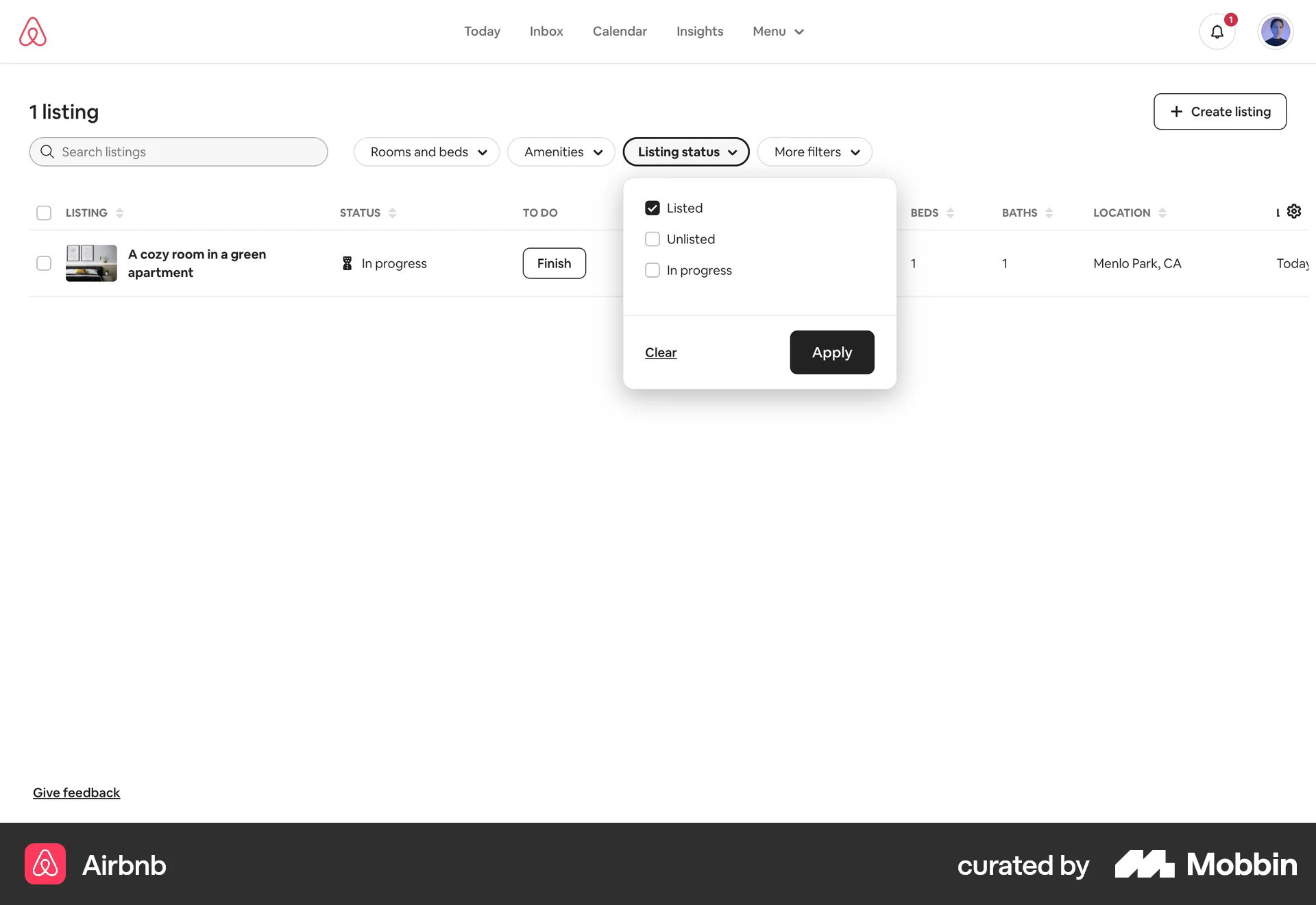 Airbnb Web screen containing Filter Panel UI UI element