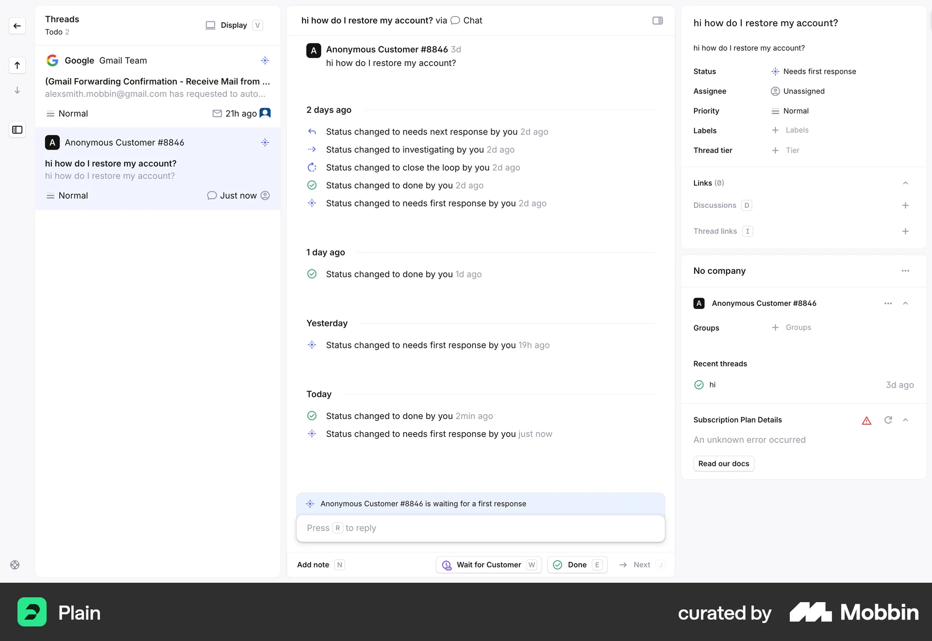 Plain Web Timeline & History screen