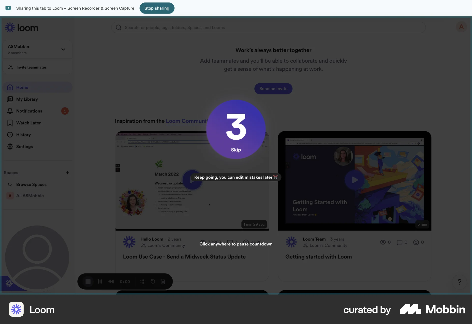 Loom Web Timer & Clock screen