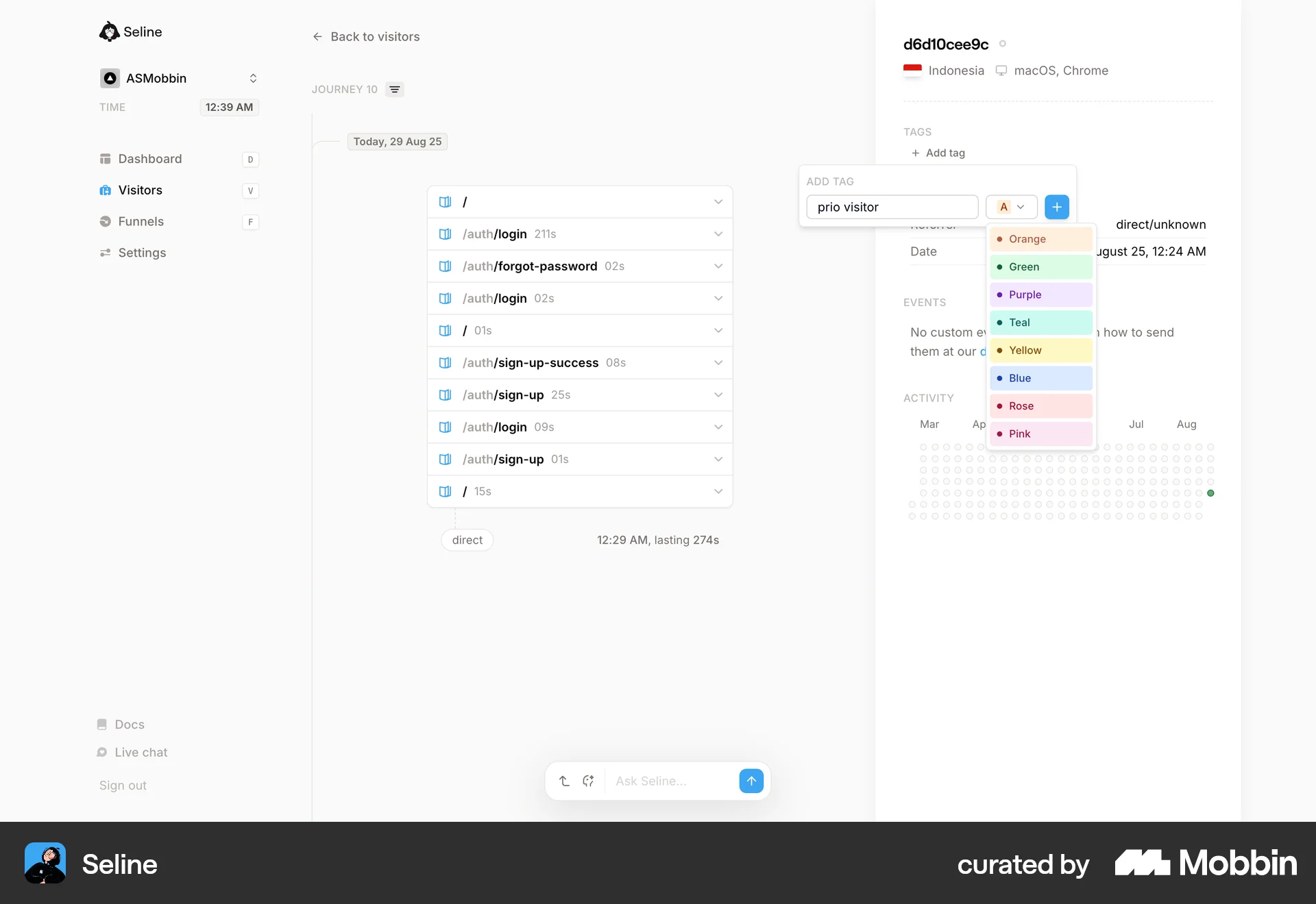 Seline Web Time Tracker screen