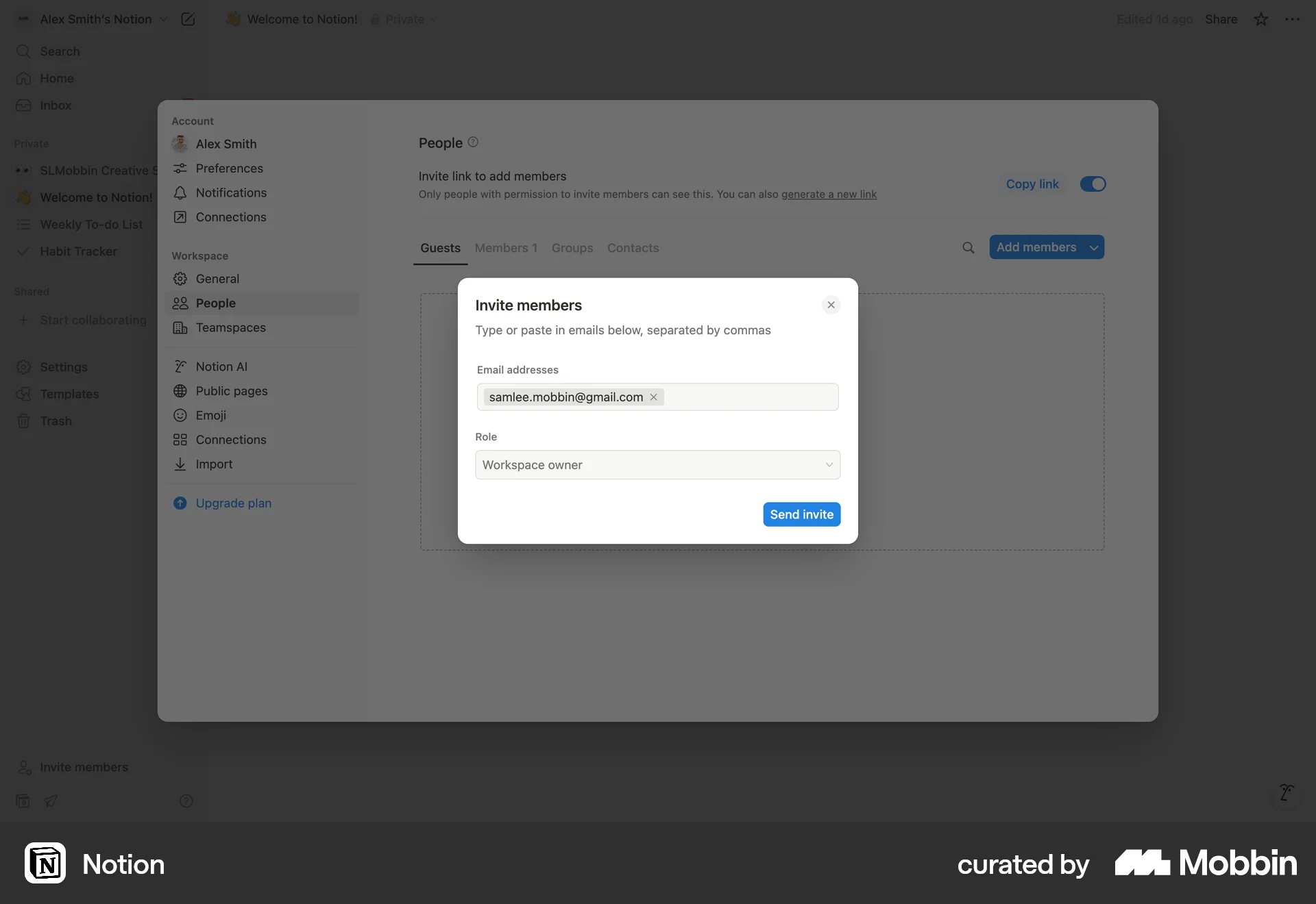 Notion Web Invite Teammates screen