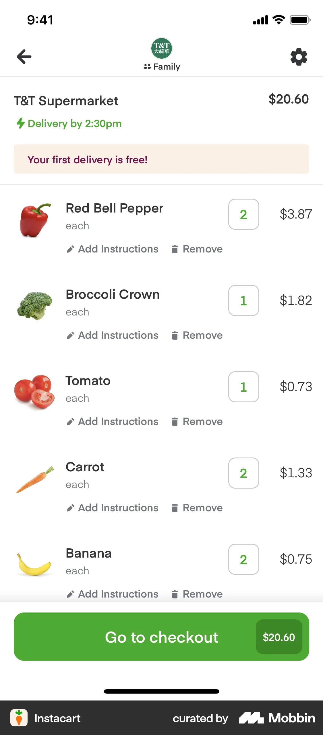 Instacart iOS Mobile Shopping Cart screen