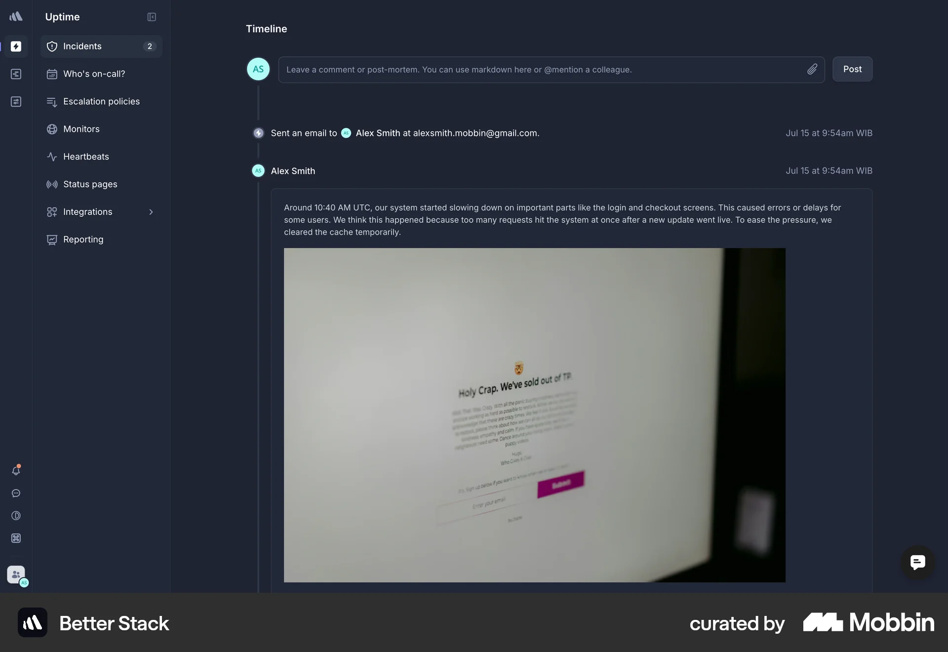 Better Stack Web Timeline & History screen