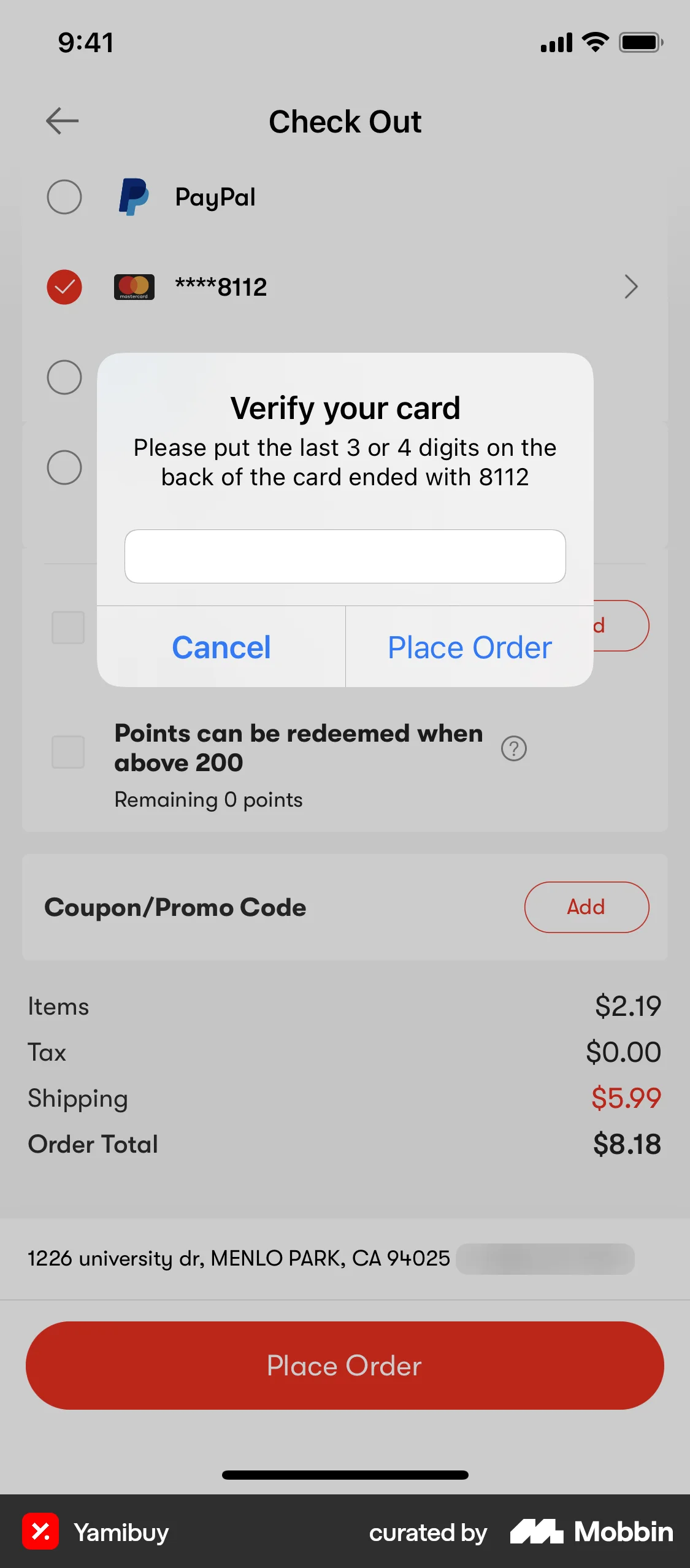 Yamibuy iOS Checkout screen