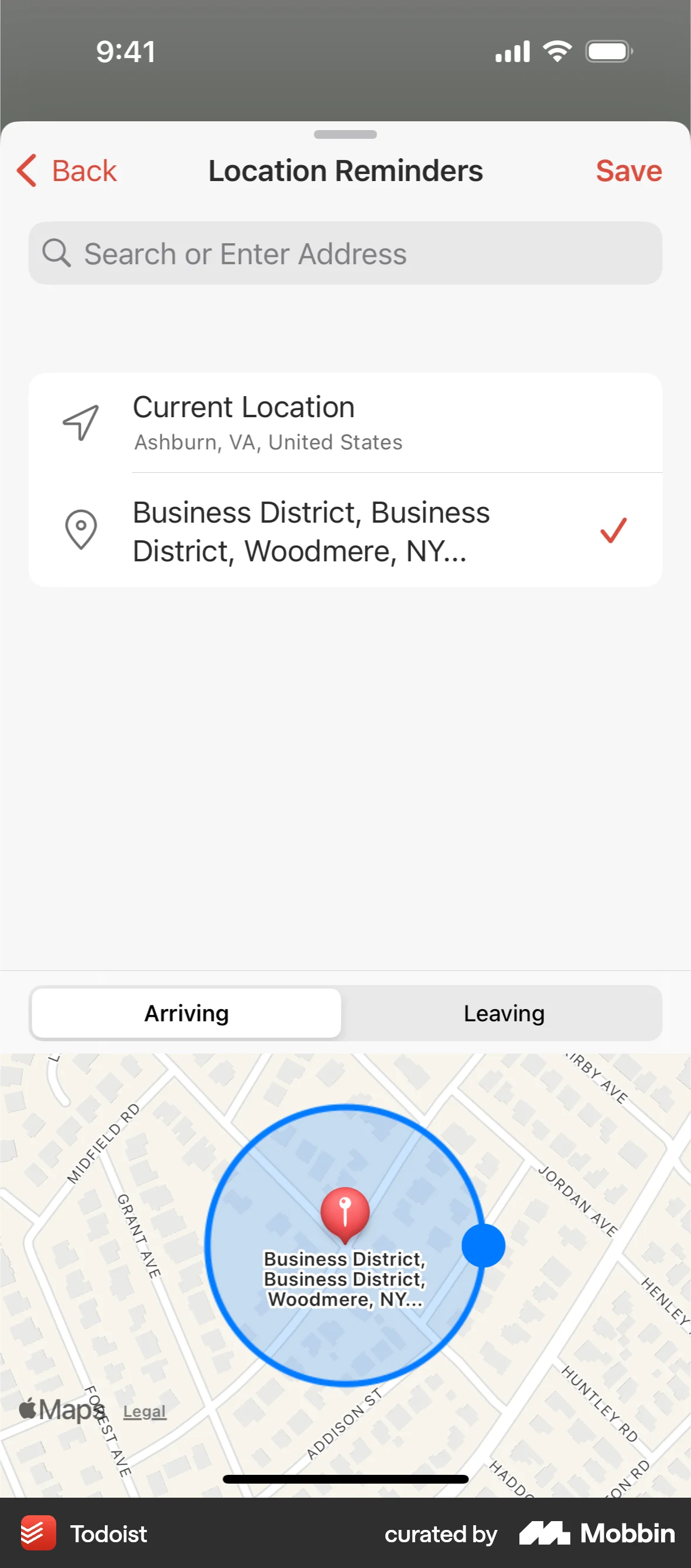 Todoist iOS Reminder screen