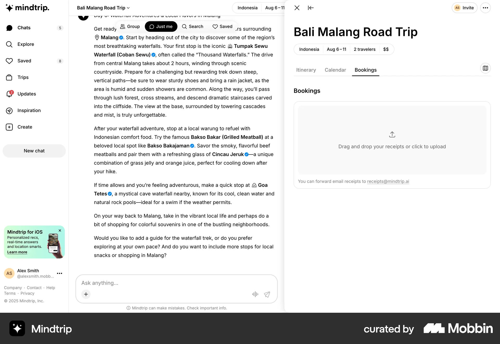 Mindtrip Web screen containing File Upload UI element