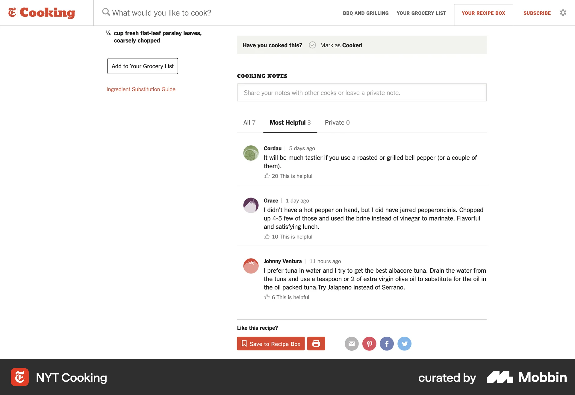 NYT Cooking Web Recipe Detail screen