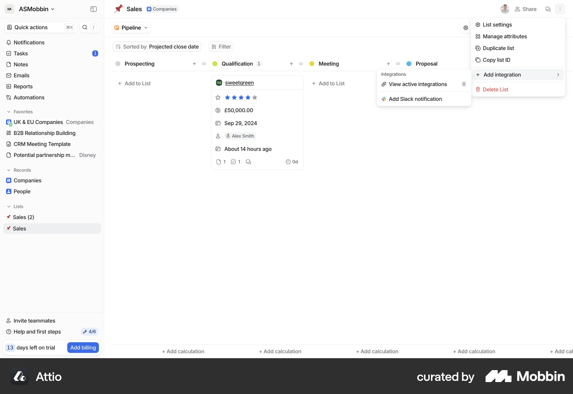 Attio Web screen containing Tree UI element