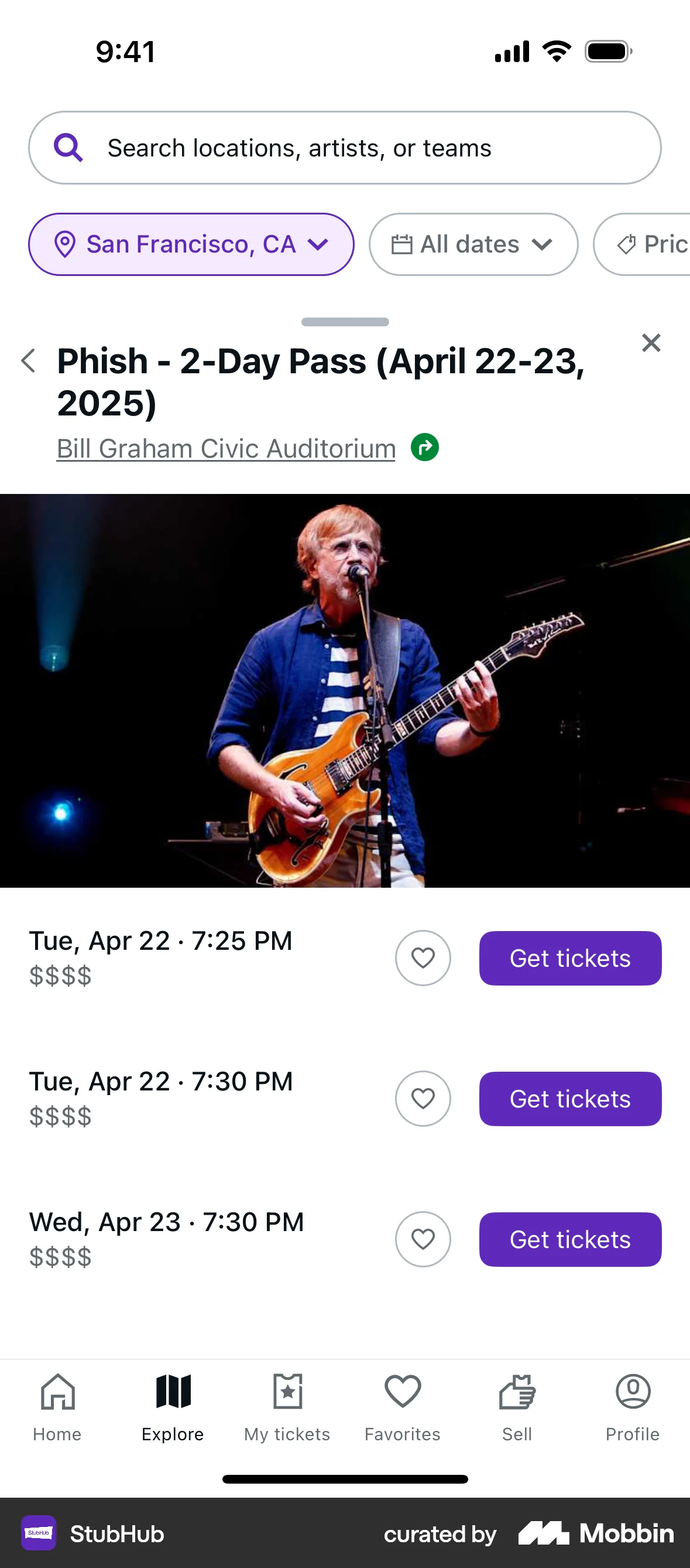 StubHub iOS Event Detail screen