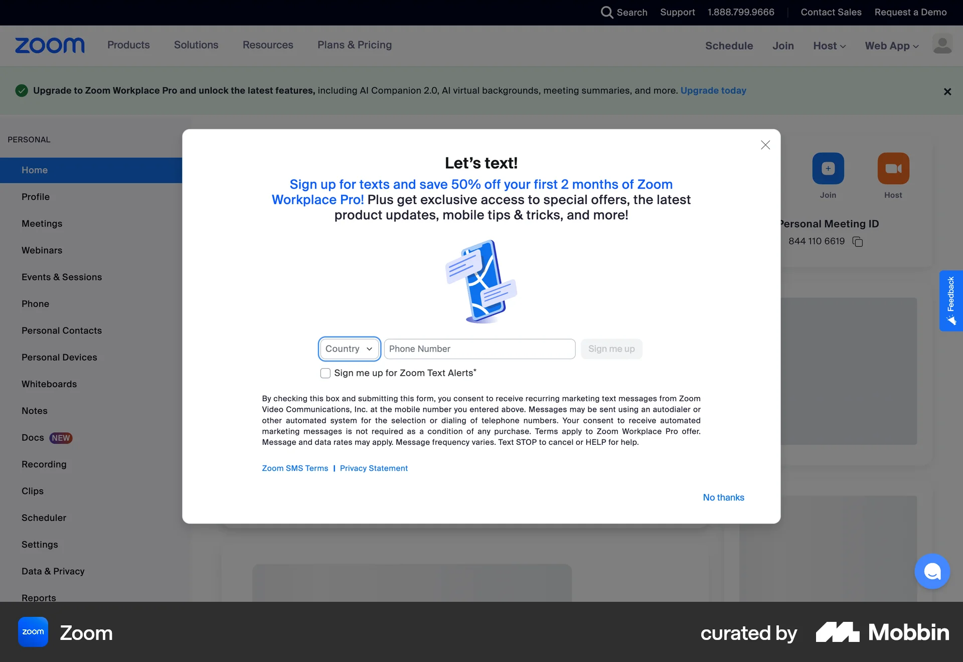 Zoom Web Promotions & Rewards screen