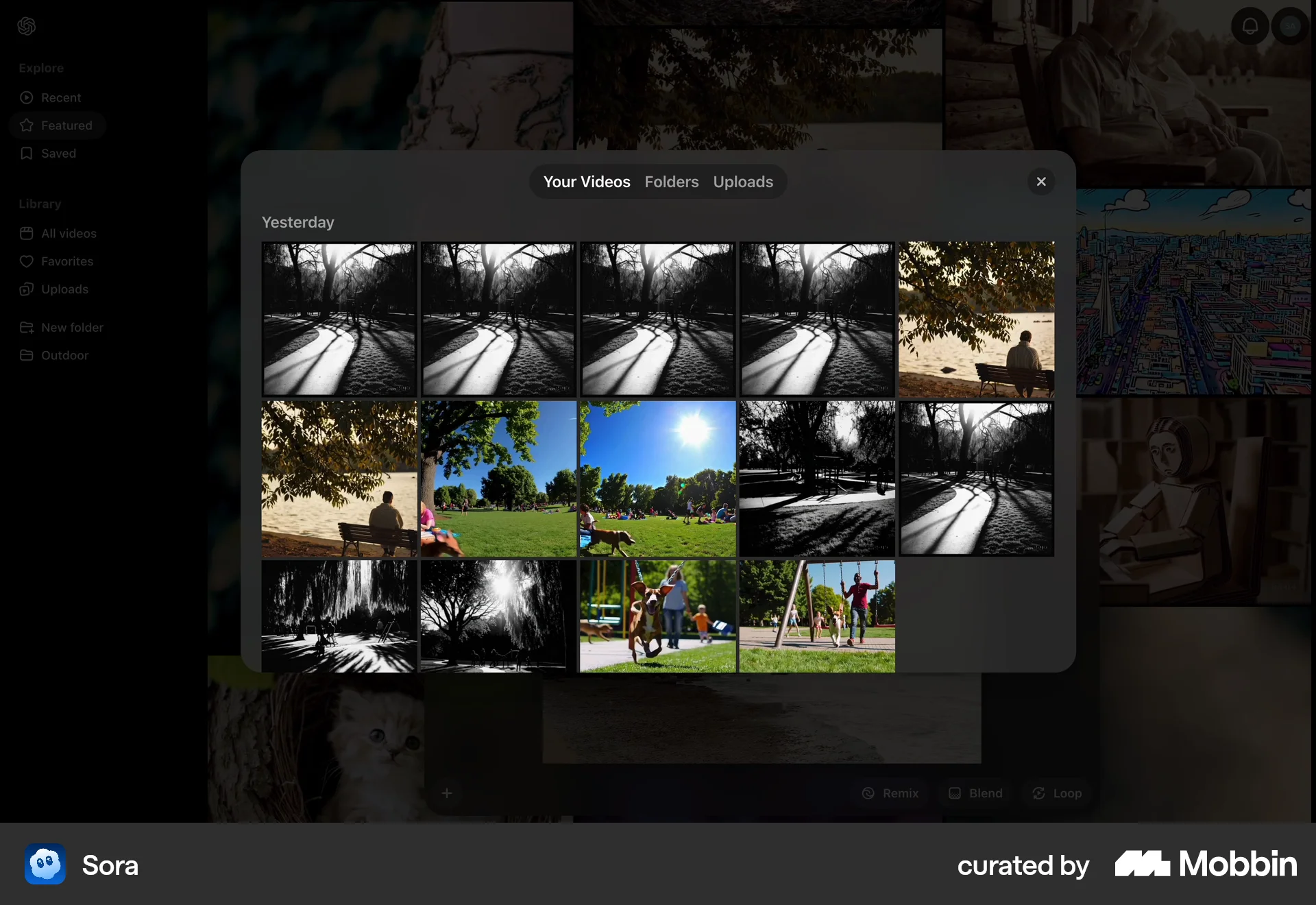 Sora Web screen containing Gallery UI element