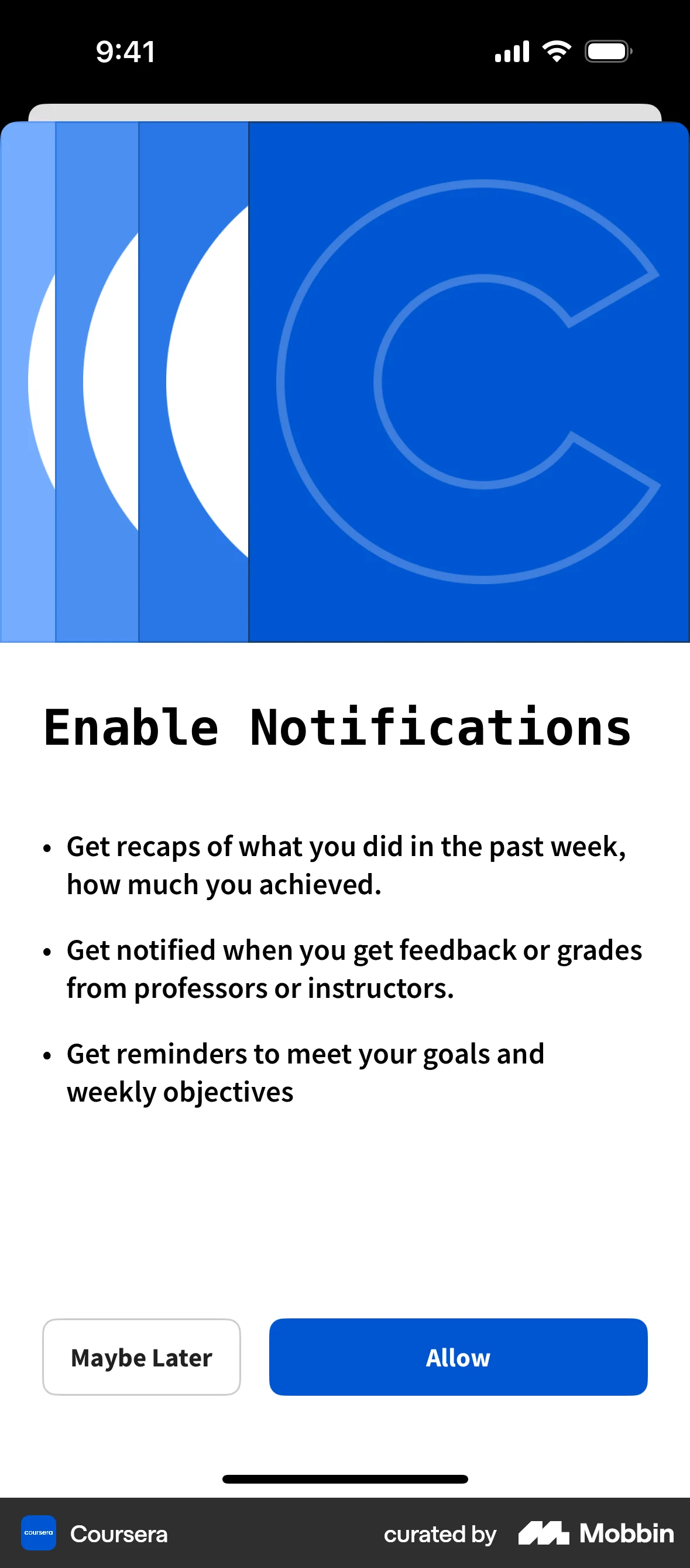 Coursera iOS Permission screen