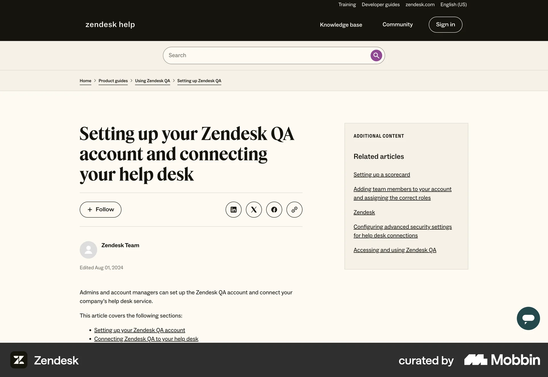 Zendesk Web Article Detail screen