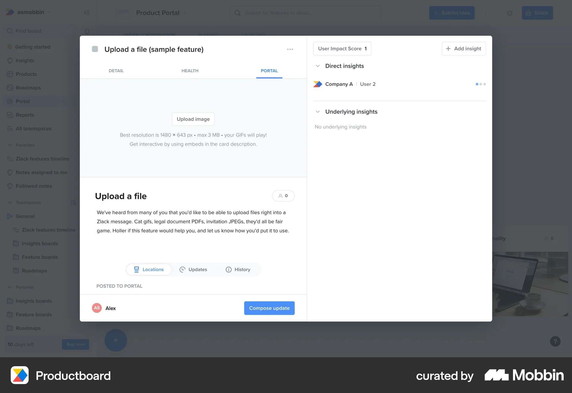 Productboard Web Note Detail screen