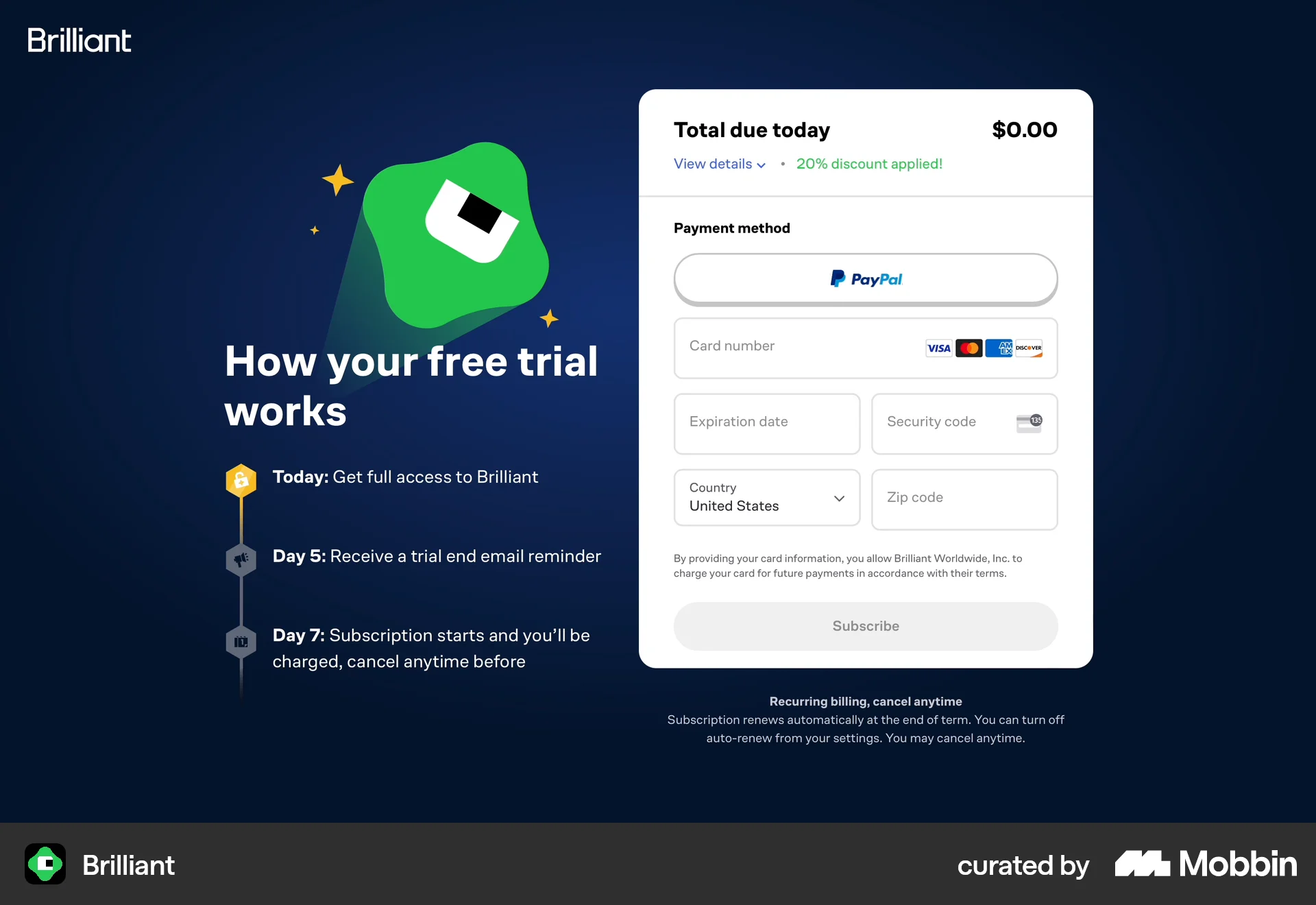 Brilliant Web Checkout screen