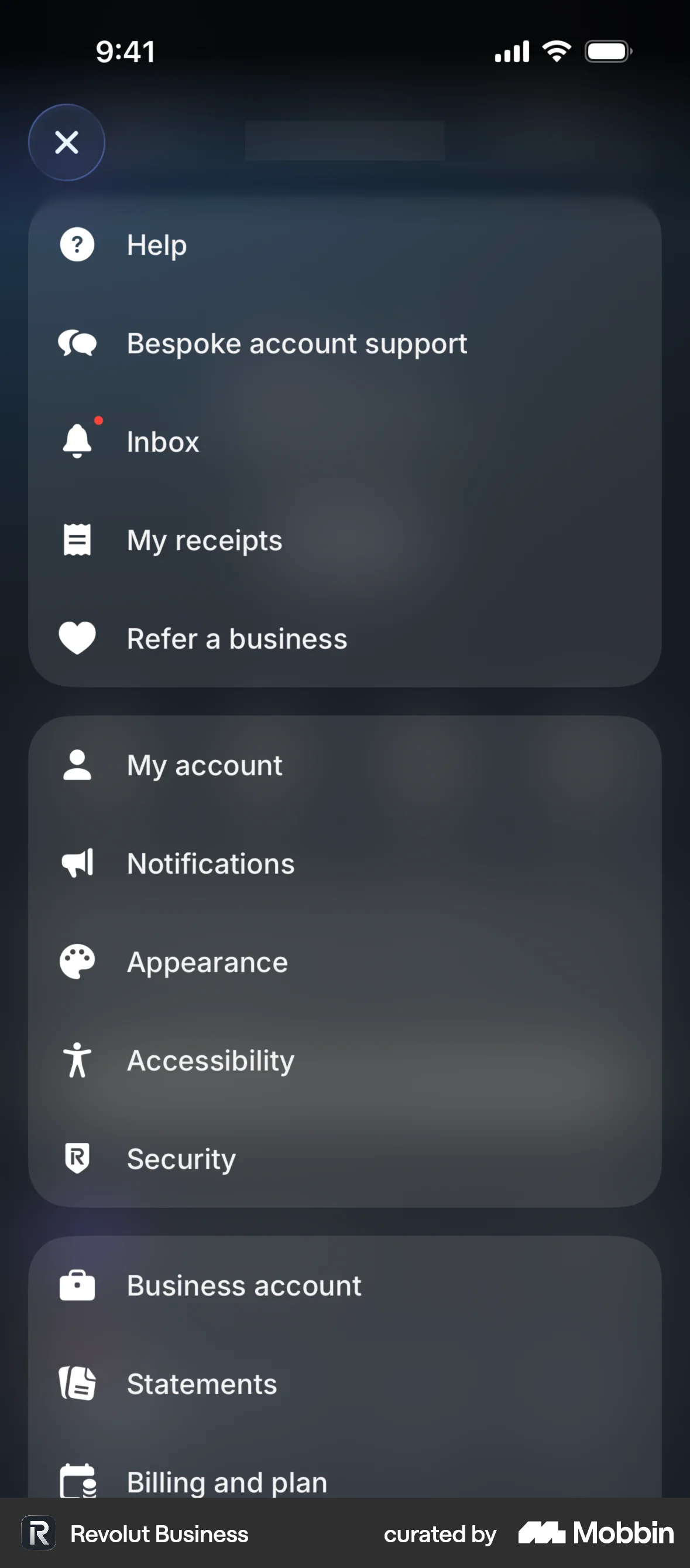 Revolut Business iOS Glassmorphism screen