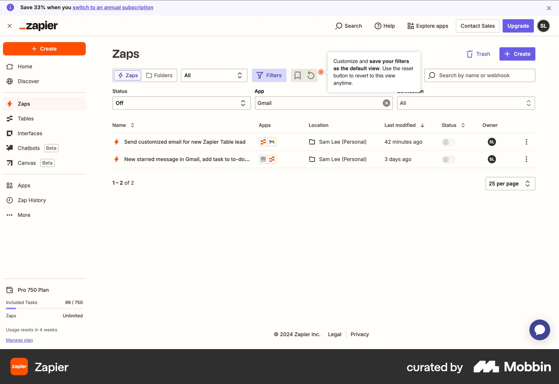 Zapier Web screen containing Coach Marks UI element