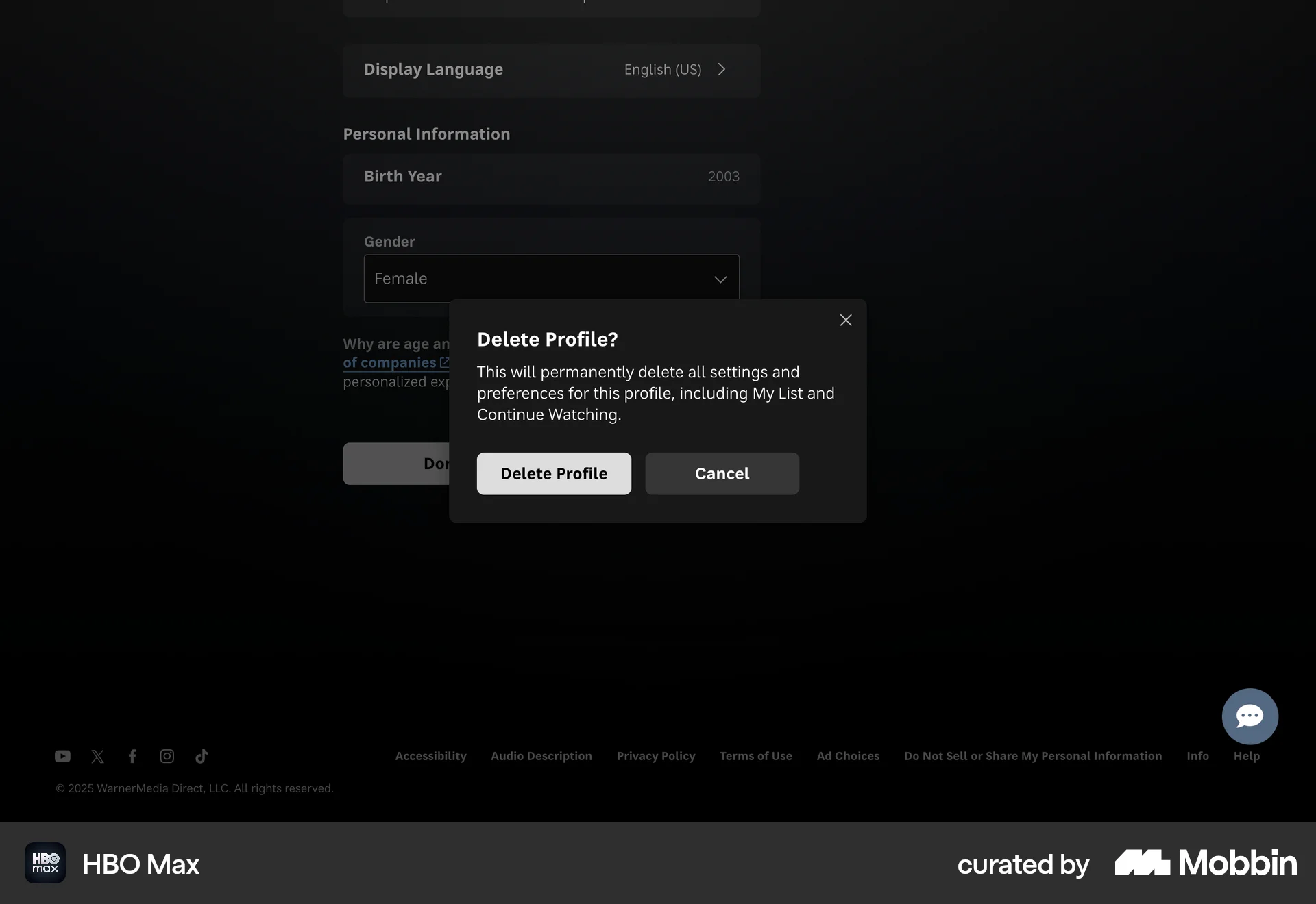 HBO Max Web Confirmation screen
