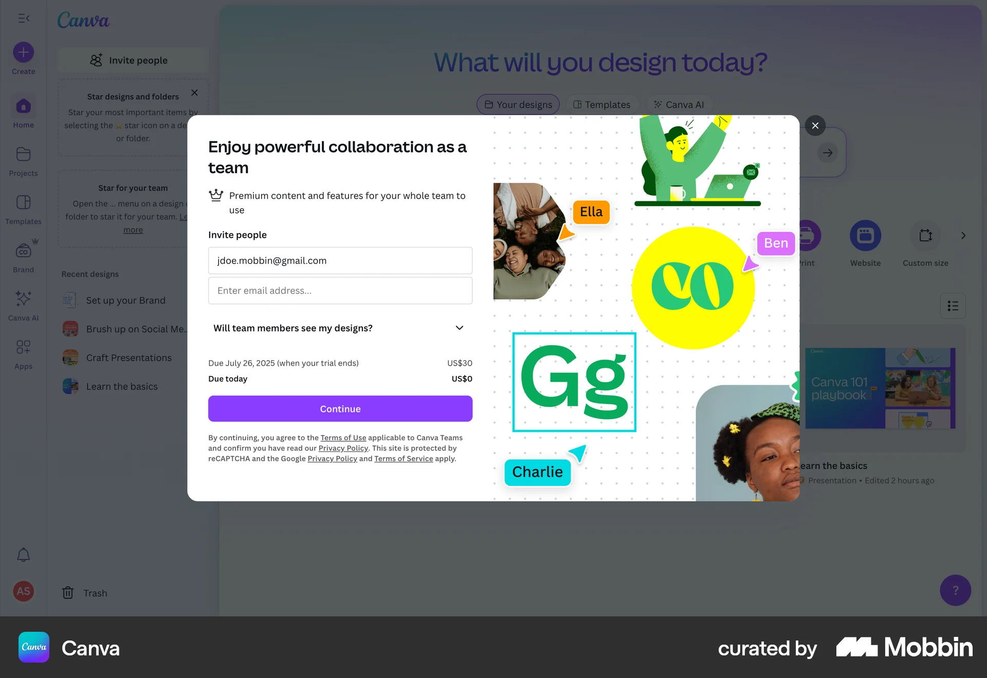 Canva Web Checkout screen